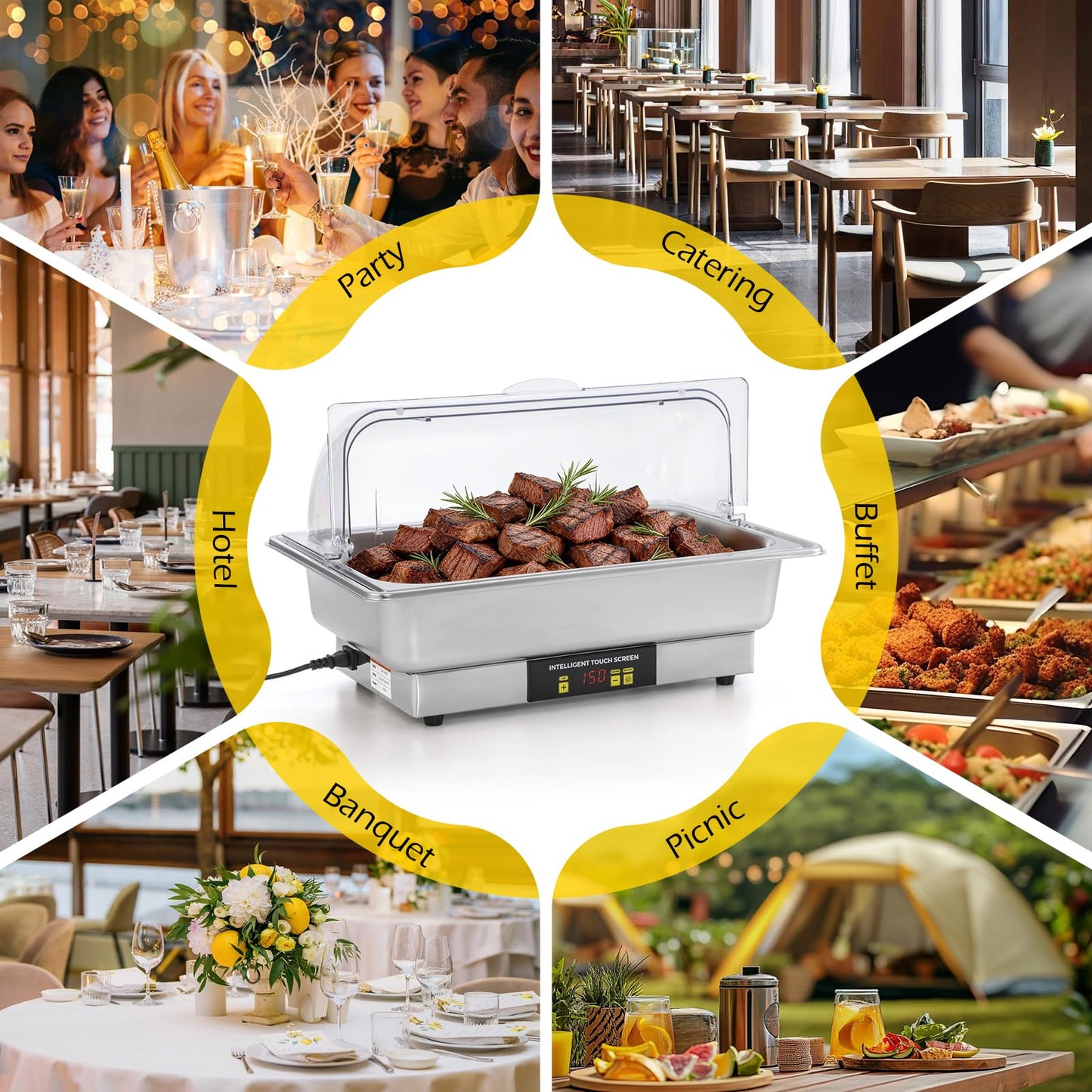 Dyna-Living Electric Chafing Dishes for Buffet, 9.5QT Full Size & Half Size Chafing Dish Buffet Set 600W Electric Buffet Servers and Warmers with Temp Control Display Food Warmers for Parties Catering