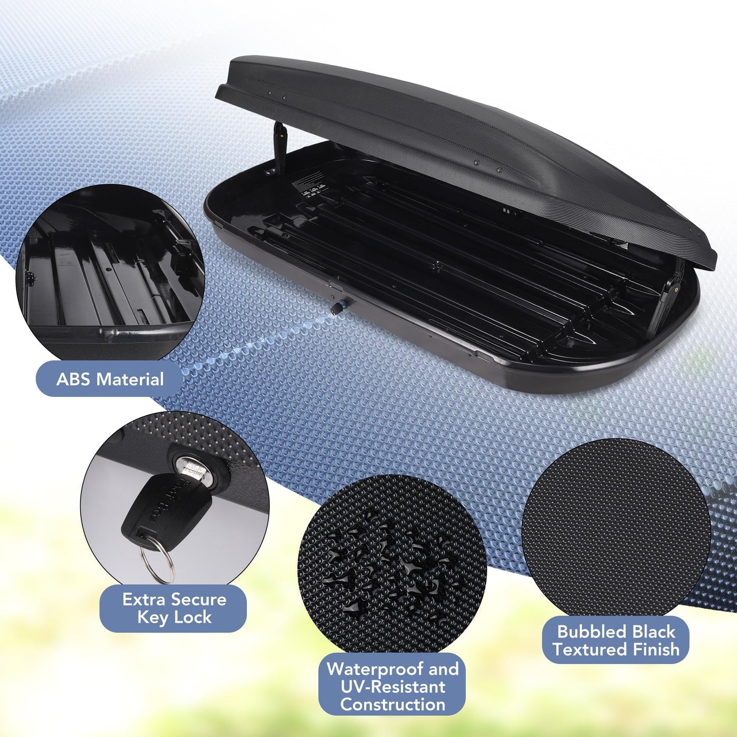 Dual-Side Opening Rooftop Cargo Box Carrier, Hard-Shell Roof Mount Luggage Storage with 165 lbs Capacity, Secure Straps and Keys, Black