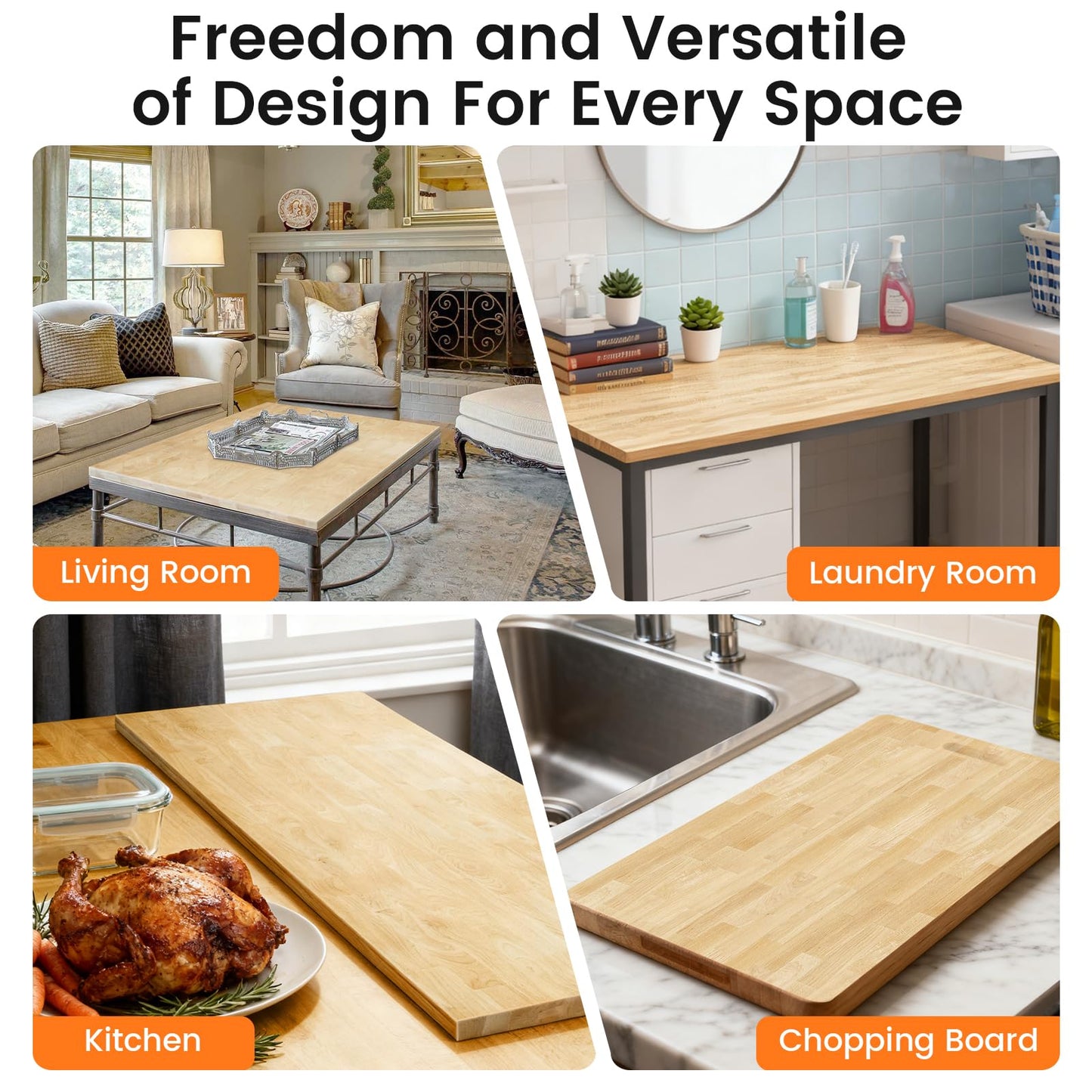 Butcher Block Countertop, Solid Wood Table Top - 3.5ft Unfinished Birch Work Bench Top Cut to Size for DIY Desktop/Washer Counter/Office Desk/Kitchen Island/Living and Dining Room Tables 42x25x1.5in