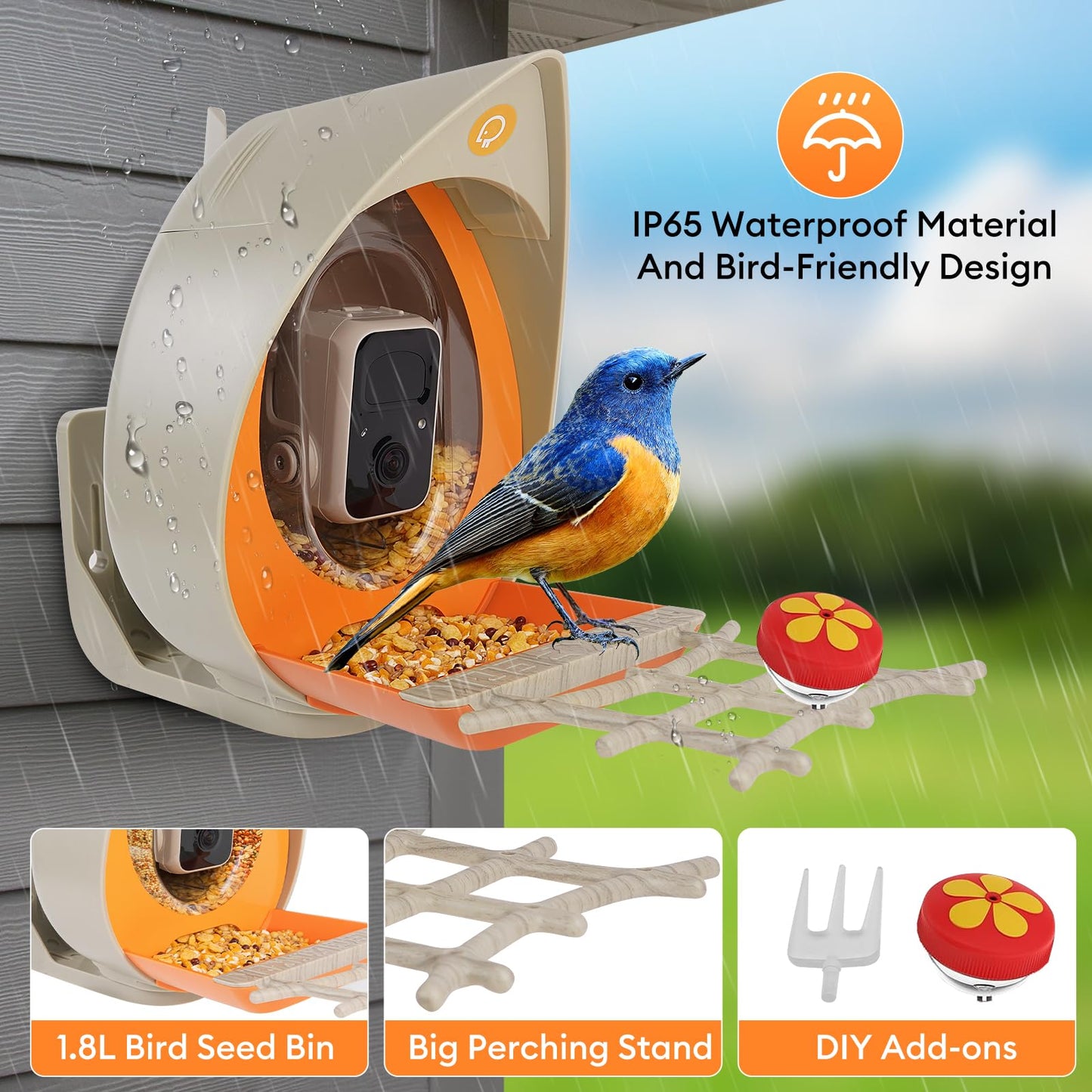 Bird Feeder with Camera Solar Powered, Smart Birds Feeder for Outside, AI Bird Identification Auto Capture Videos Pictures, 2K Live Feed Cam for Backyard, Ideal Gift for Birds Lover