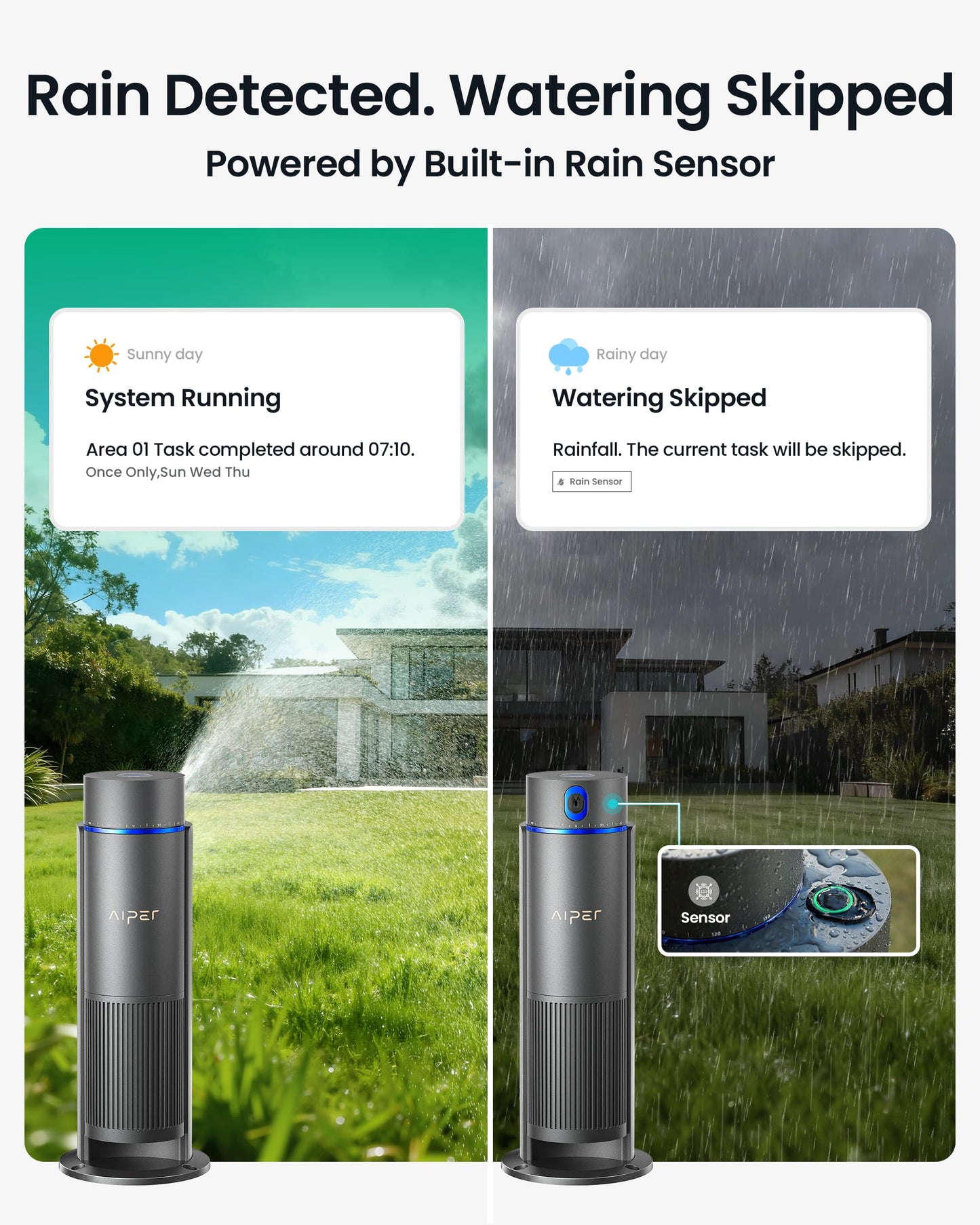 Aiper IrriSense 2 Smart Irrigation System, 4-in-1 Multi-Zone Watering Device with App Control, Smart Scheduling, and Rain Sensor for Lawns up to 4,800 sq.ft.