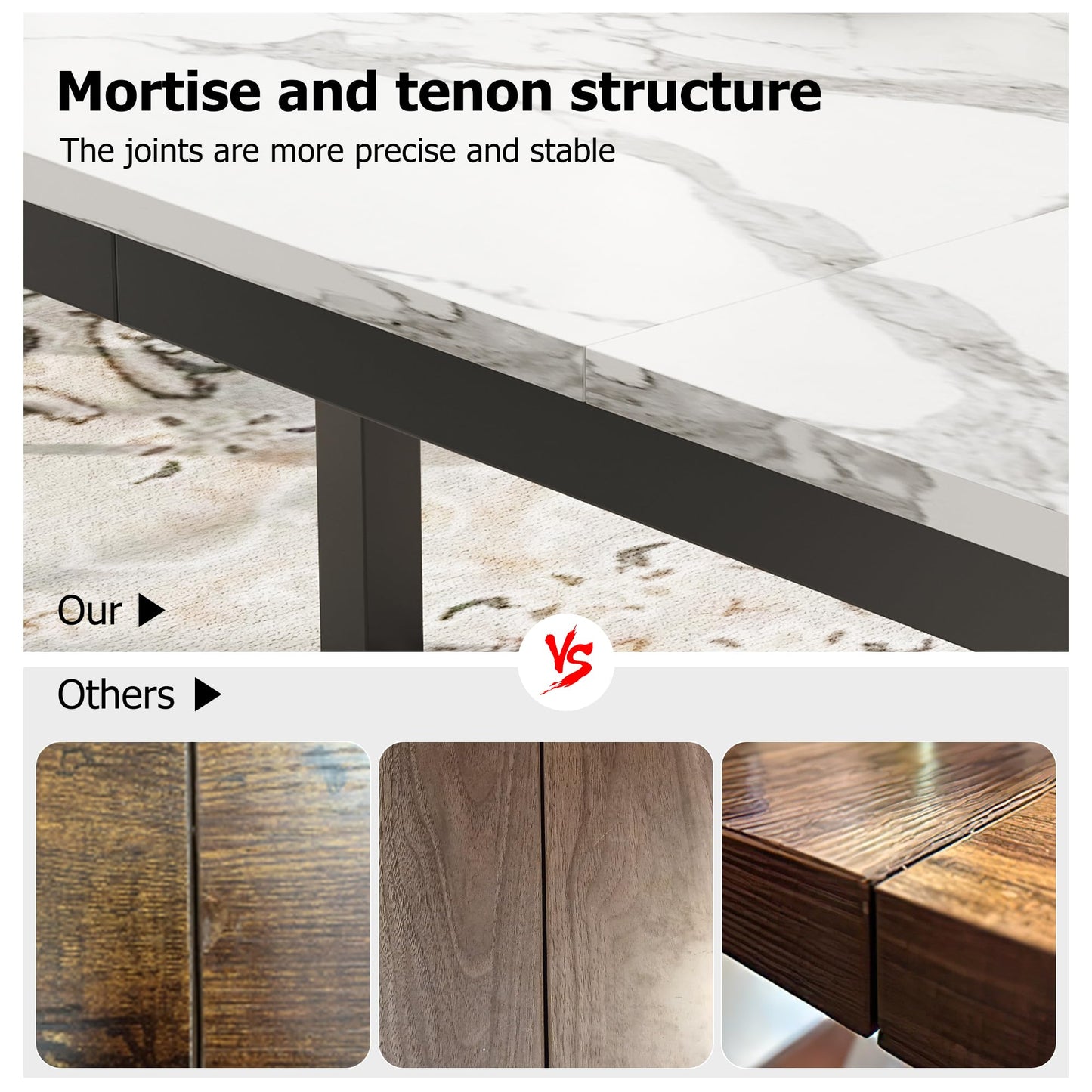 GarveeHome 70.8 in Industrial Dining Table for 6, Wooden Long Dinner Table with Mortise Tenon Design, Kitchen Table with Sturdy Metal Legs, for Dining Room Home Office Living Room, White