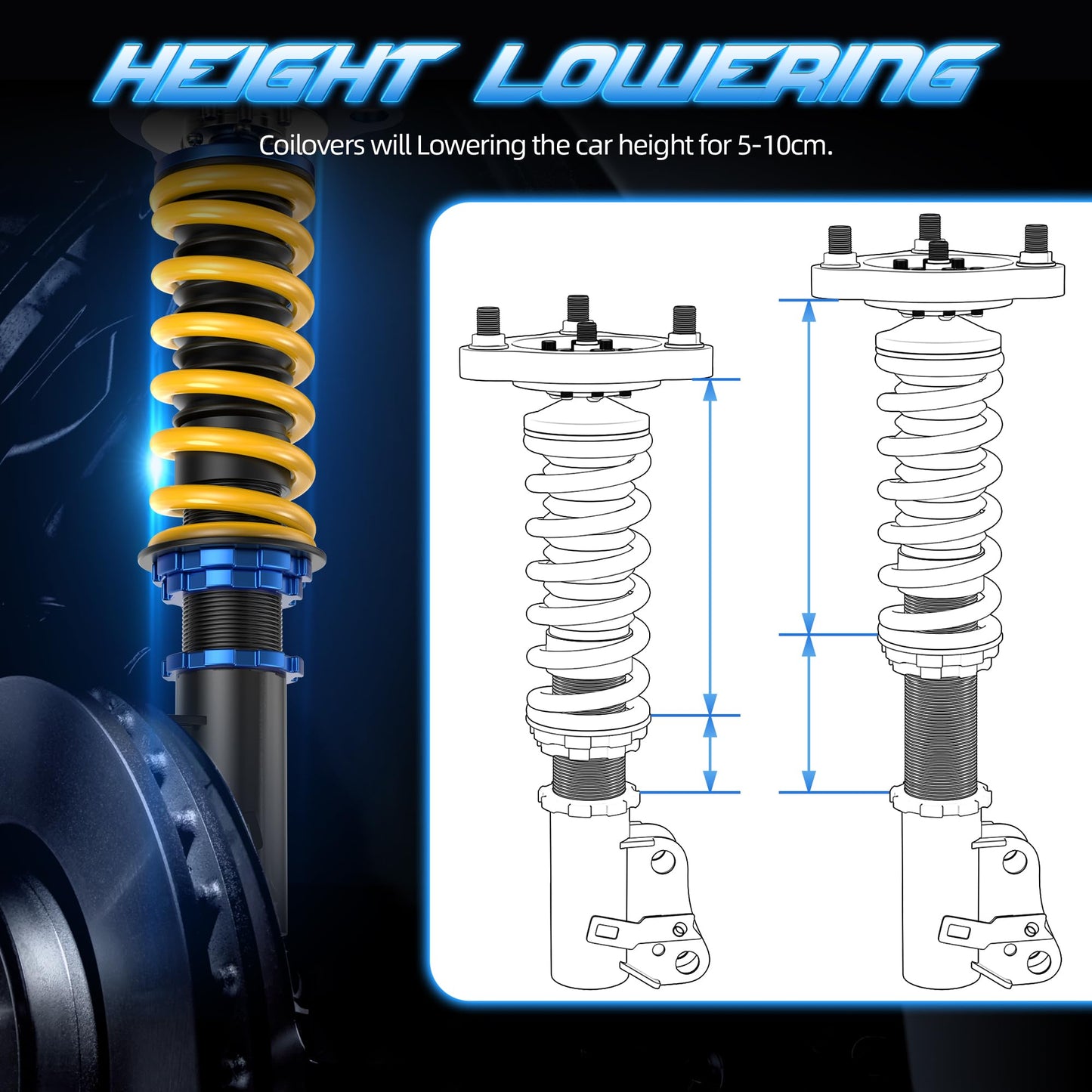 AUTOSTARSHIP Height Adjustable Coilover Lowering Kit Compatible for 2003-2007 Honda Accord LX EX DX SE (CM4/CM5/CM6 Sedan, CM7/CM8 Coupe) 2004-2008 Acura TSX Suspension Coil Spring Strut Shocks (4pcs)