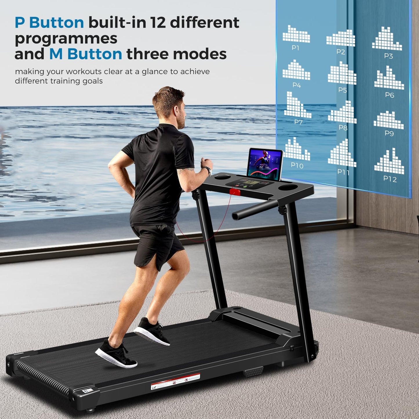 Treadmill with Handles, 2026 Upgraded Small Treadmills Home, Portable Electric Treadmills for Home 300 lbs Capacity,Walking Pad Treadmill,Lightweight Foldable Walking Pad,LED Display(Black)