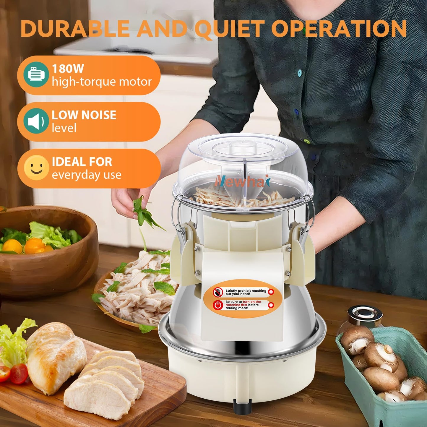 Newhai Electric Chicken Breast Shredder Twist Machine Automatic Meat Shredder Tool 240lb/h for Home Restaurant Use 180W 110V US for Cooked Meat Only
