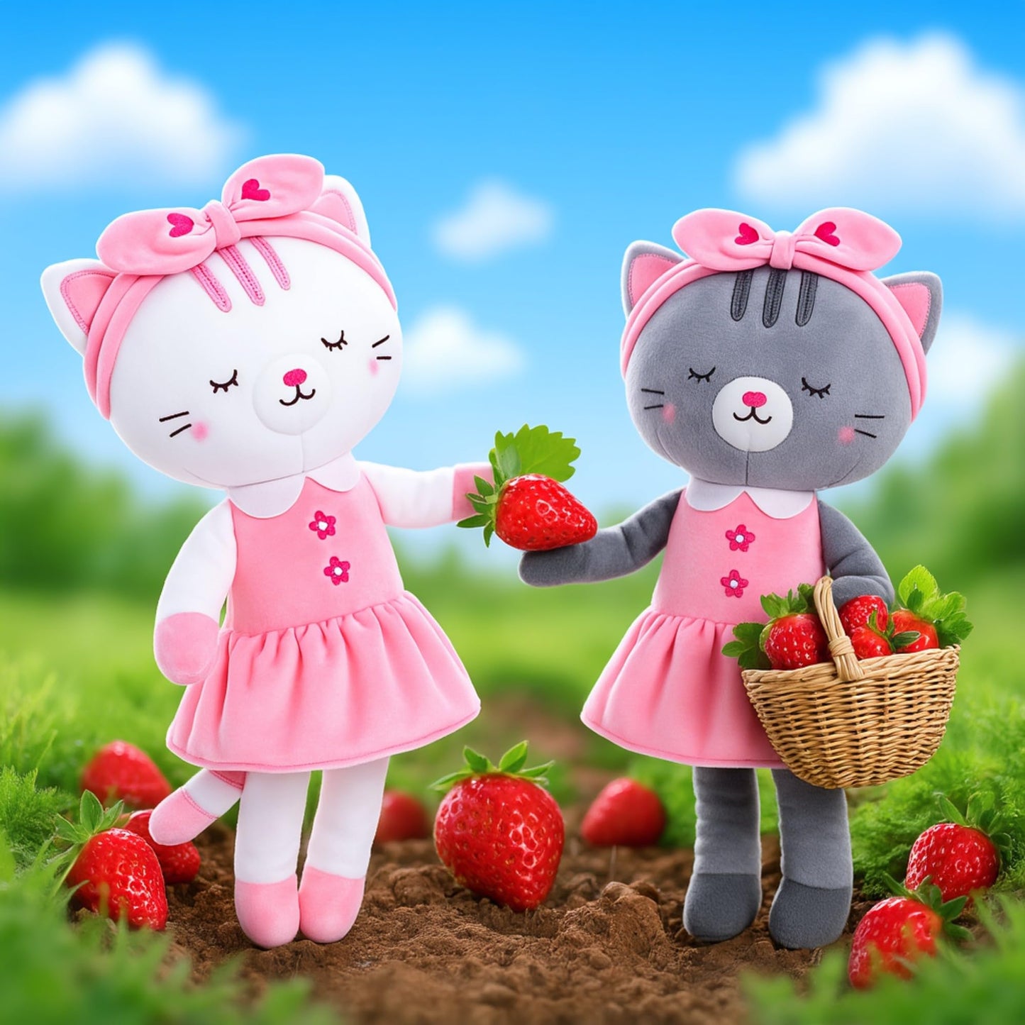 Lazada Stuffed Cat Dolls Animal Kitty Plush Toy Baby Girl Gifts Gray with Hair Band 16"