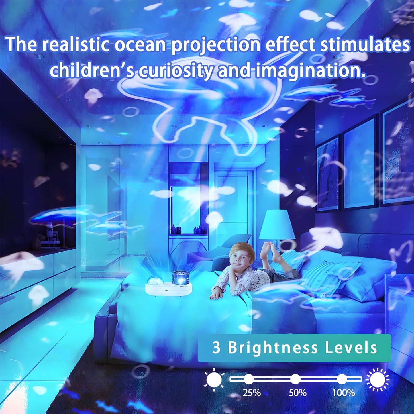 Ocean Kids Night Light Projector,360°Rotating Jellyfish Lamp Projector with 7 Films & Timer Sensory Lights,Baby Toddler Bedroom Ceiling Projector, Birthday Christmas Gifts for Children Adults
