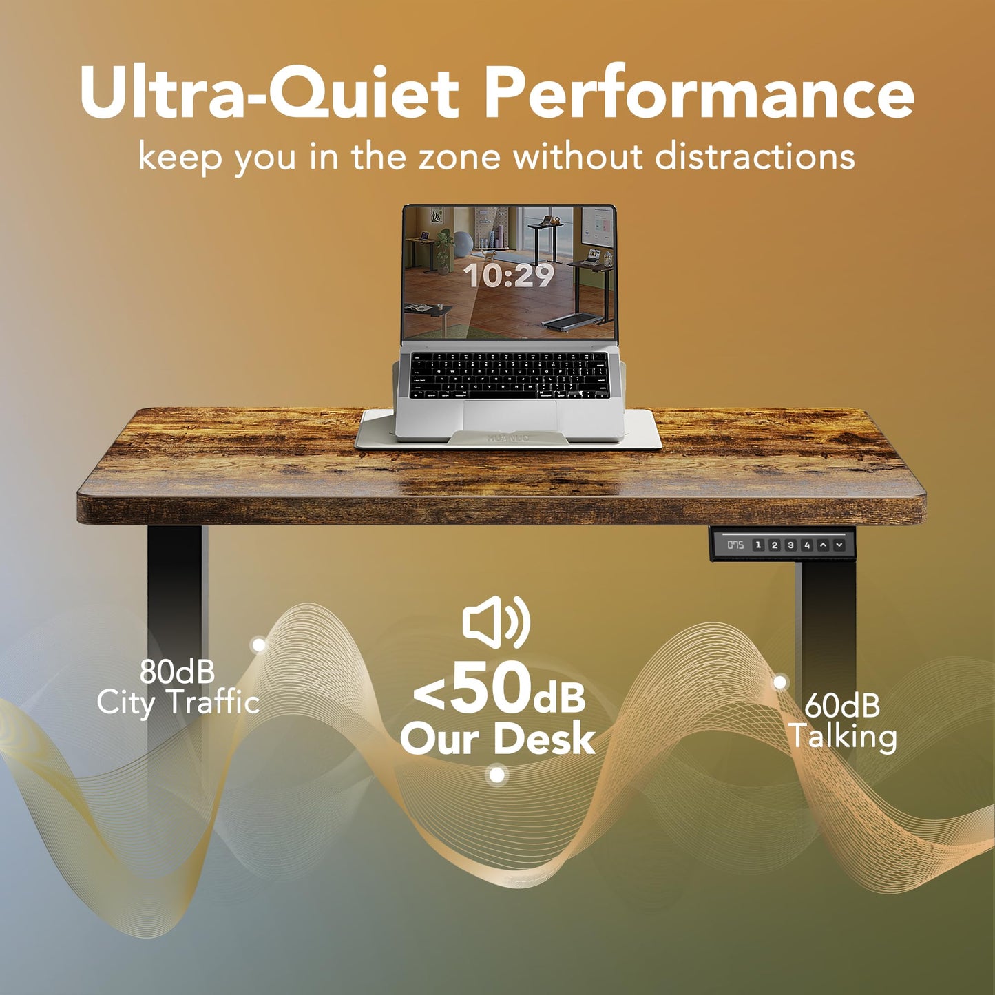 HUANUO Electric Standing Desk,48" x 24" Height Adjustable Desk, 4 Memory Height Settings, Sit to Stand Up Desk for Home Office, with Headphone Hook, Cable Manager, Vintage Brown