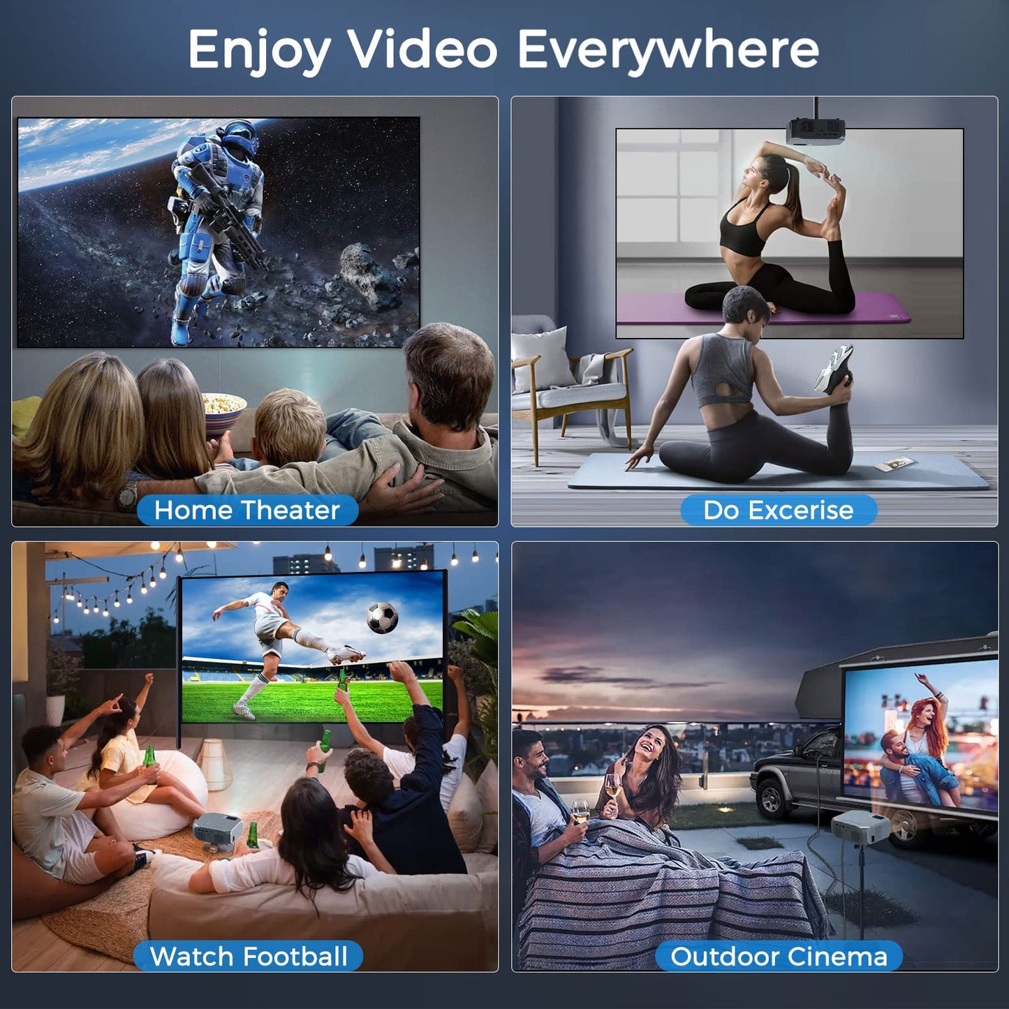 FUDONI Projector with WiFi and Bluetooth, Native 1080P Outdoor Movie Projectors 4k Supported, 15000L Portable Home Theater Projector Max 300", Indoor&Outdoor Use, Black
