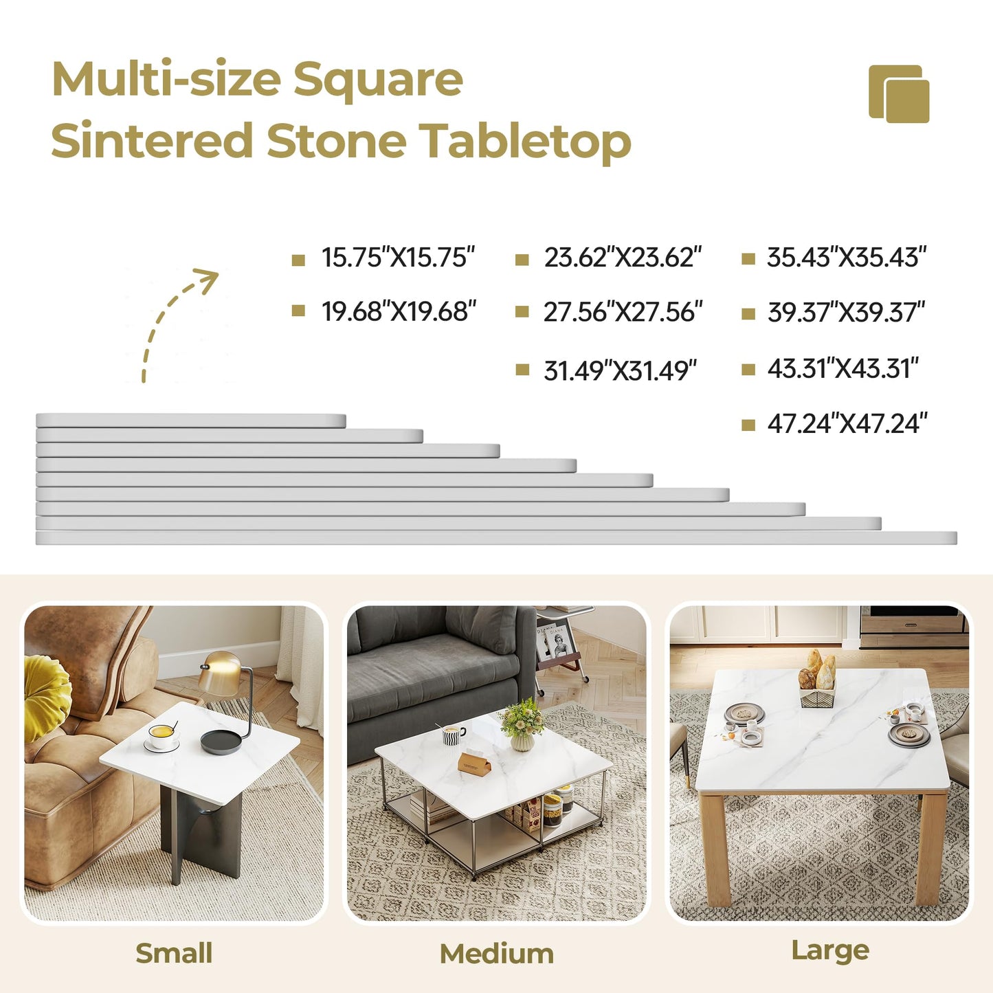 SSTBLEV Square Table Top, 27.5” White Sintered Stone Tabletop, DIY Replacement & Cover Marble Desktop, Scratch & Wear Resistant, Suitable for Indoor & Outdoor