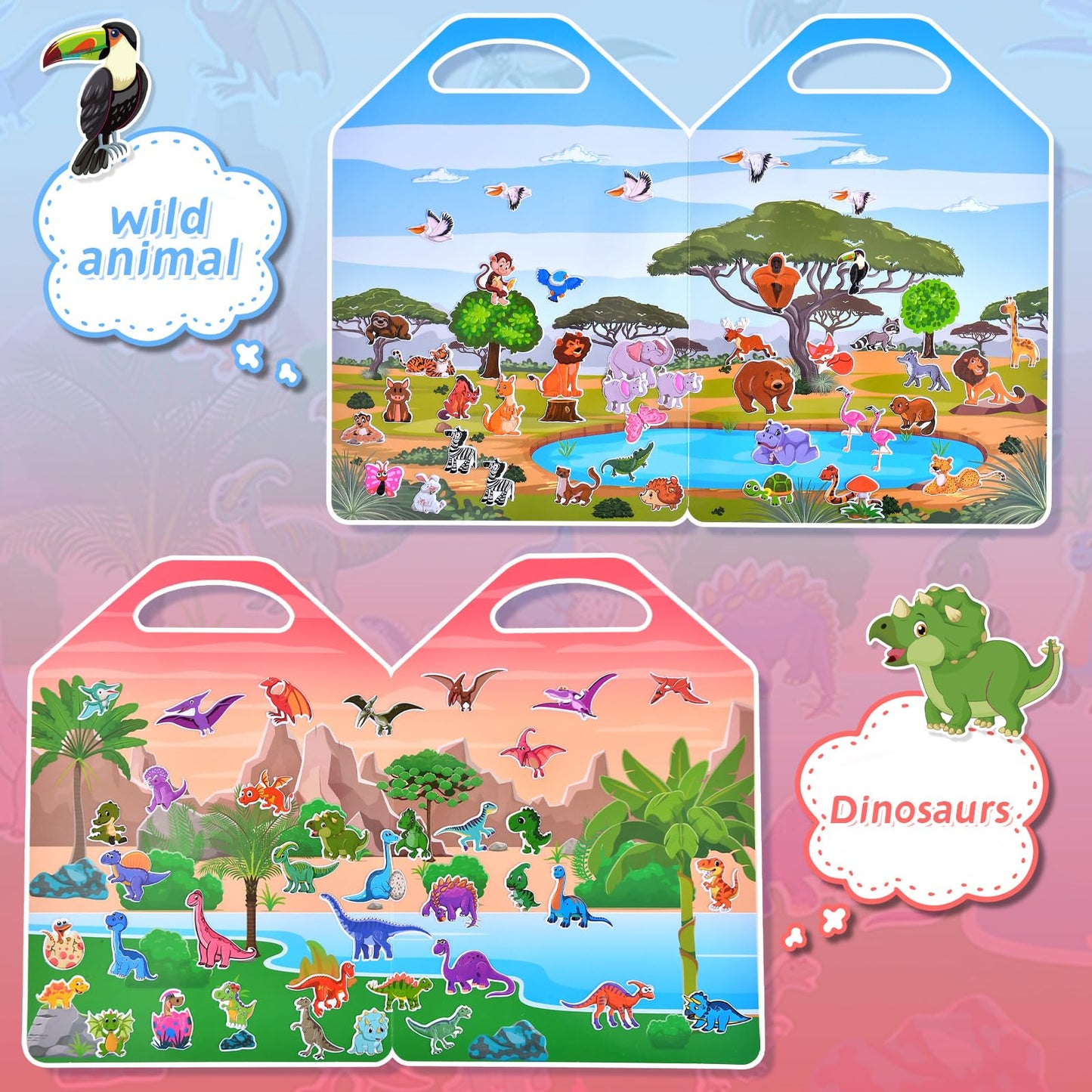 Cosomia 6 Set (260pcs) Puffy Sticker Books Activity for Kids, Animal, Farm, Dinosaurs, Space, Vehicle, Ocean, 3D Reusable Stickers for Boys and Girls, Travel Sticker Books for Kids Ages 3+