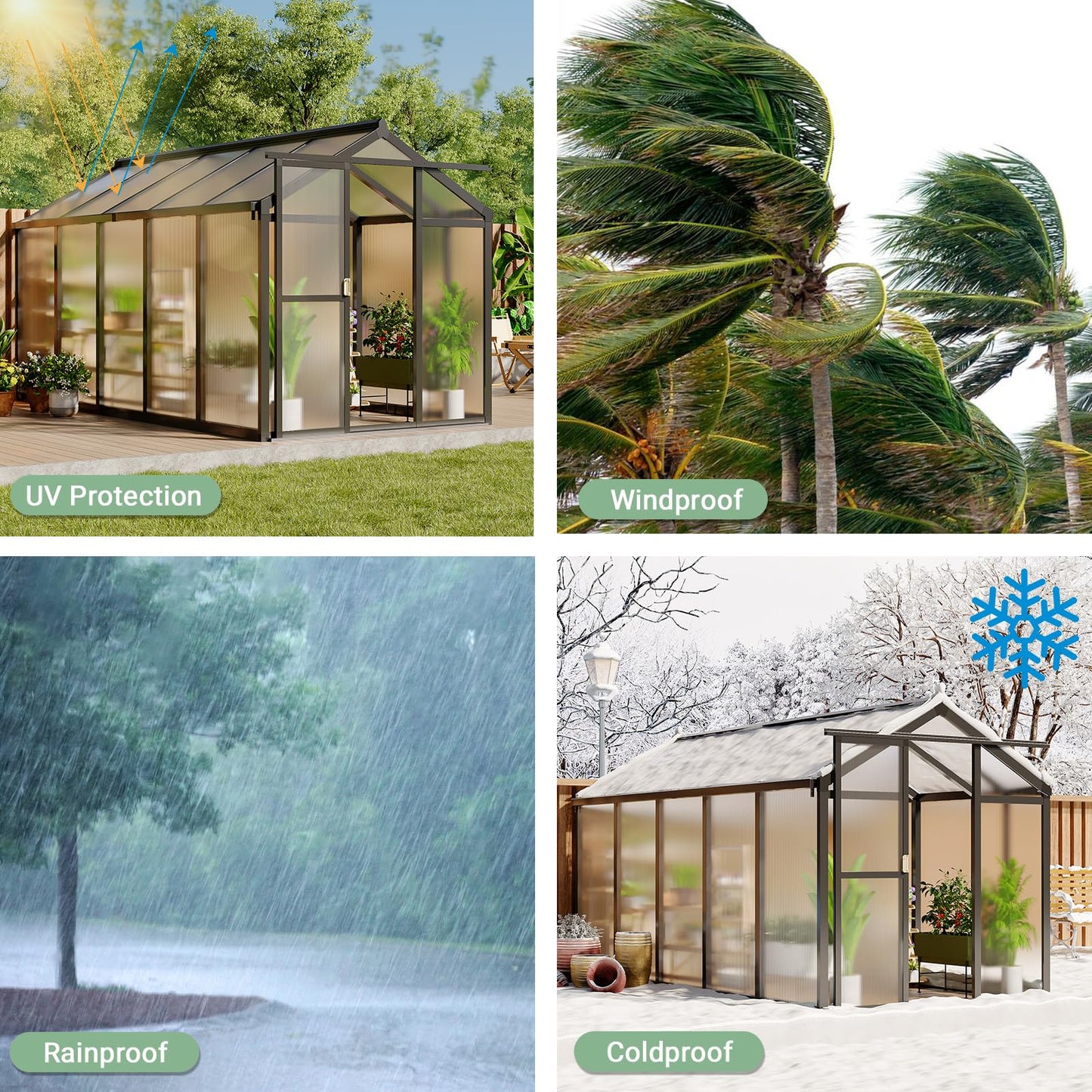 6x10 FT Greenhouse, Easy Assembly Aluminum Polycarbonate Greenhouses for Outdoors with Roof Vent, Large Aluminum Walk-in Greenhouse for Sunroom Patio, Backyard, Garden, Sliding Lockable Door, Black