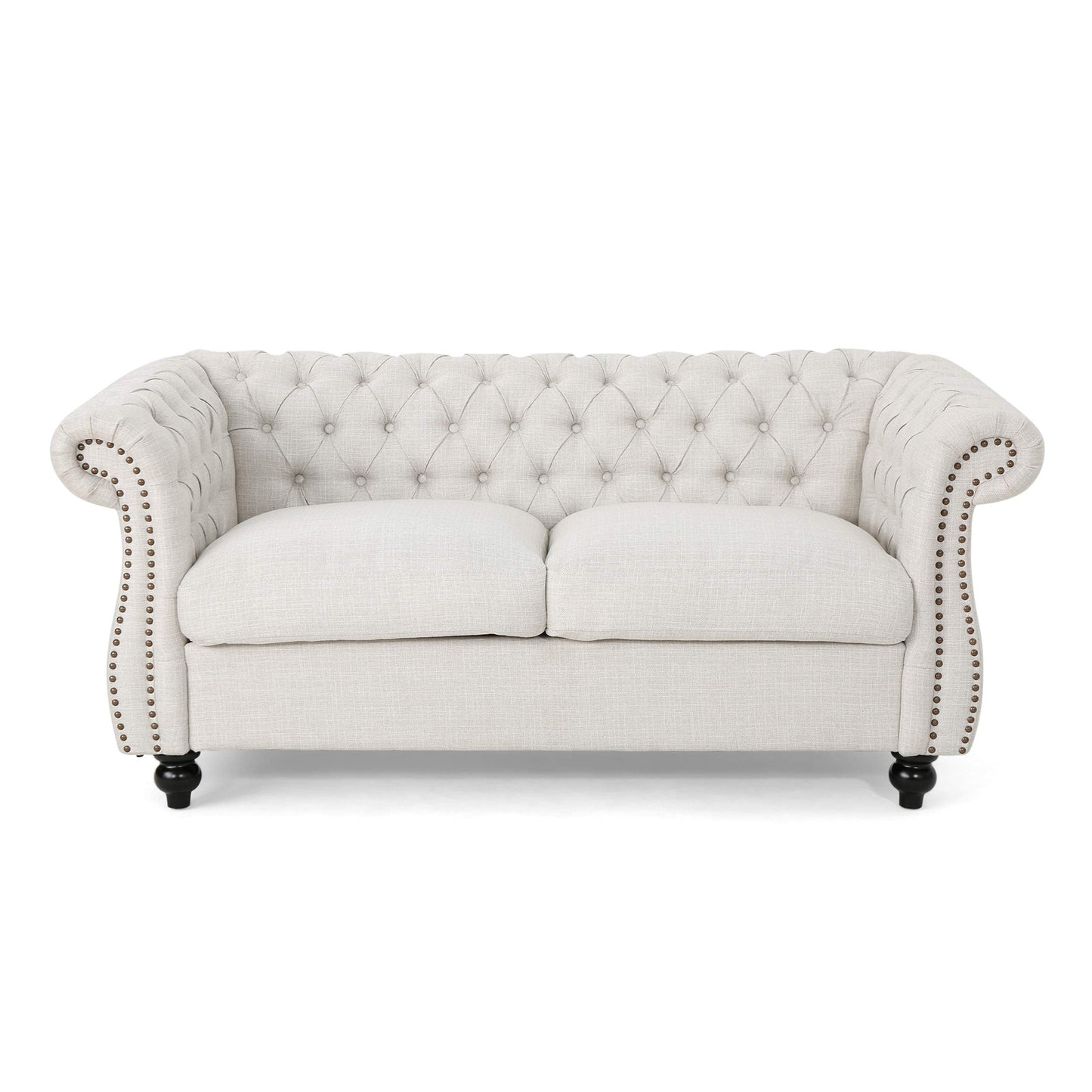Christopher Knight Home Karen Traditional Chesterfield Loveseat Sofa, Beige and Dark Brown, 61.75 x 33.75 x 27.75