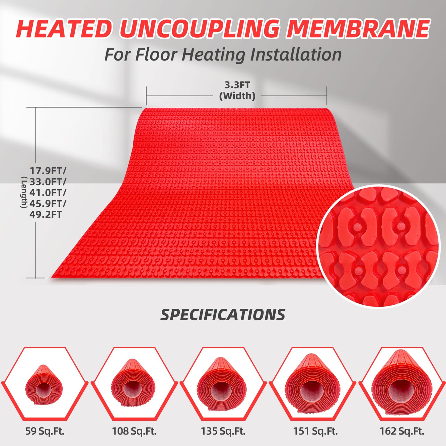 Heating Cable Uncoupling Membrane YeloDeer, Waterproofing Underlayment and Crack Prevention Membrane for Electric Floor Heating Systems 54 Sq. Ft.
