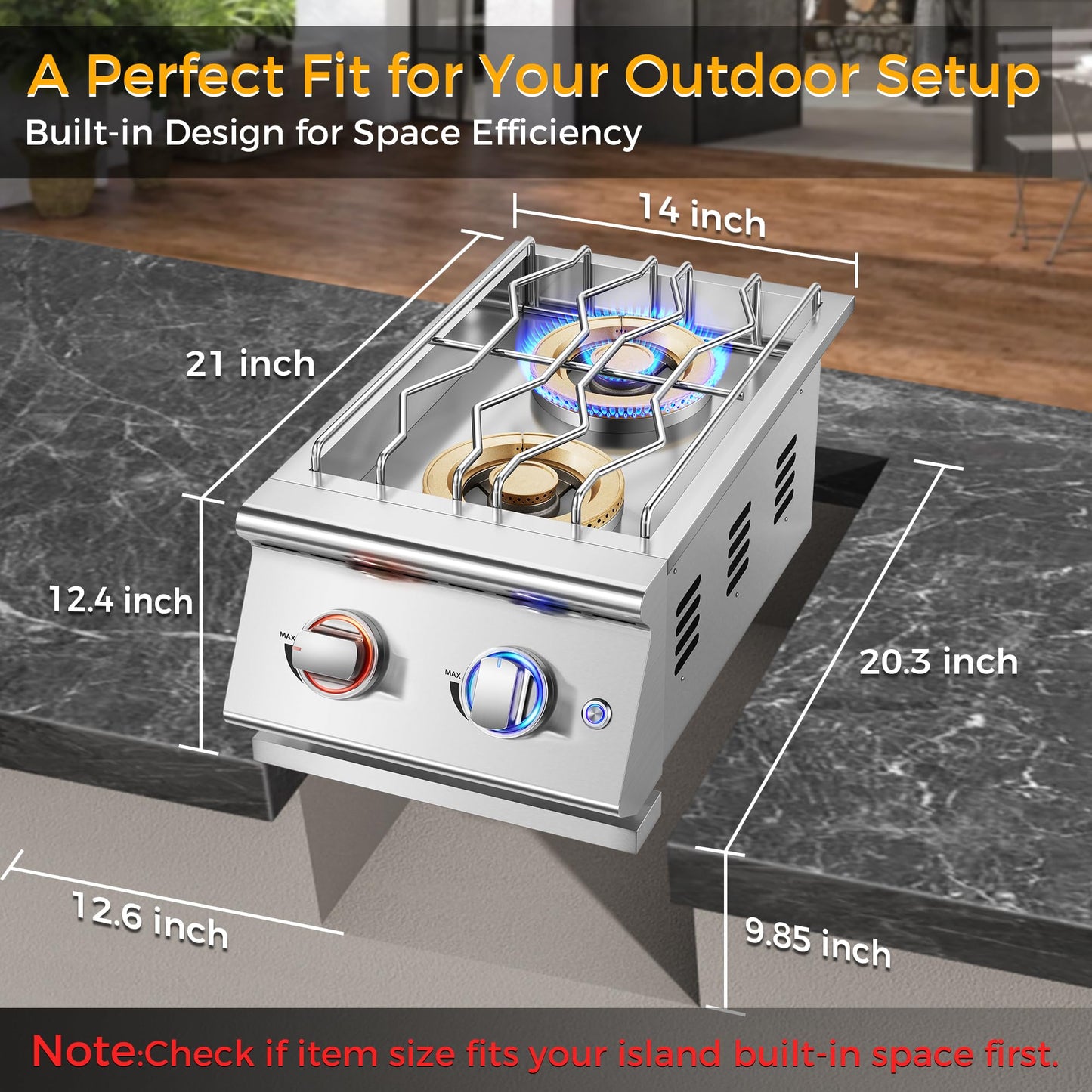 Huishenplus Grilling Side Burners for Outdoor Kitchen, 2 * 18,000BTU Liquid Propane Side Burner,Convertible to Natural Gas, Duty Heavy 304 Stainless Steel, Built-in Double Burner for BBQ Island Grill