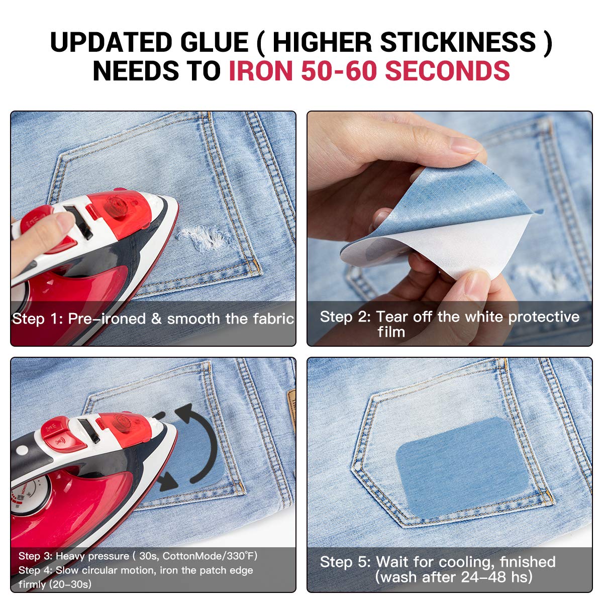 HTVRONT Automatic Heat Press 2 & 20 Pack Patches for Jeans Bundle - White Automatic Heat Press Machine 15" x 15" 110V + Iron on Patches for Clothes