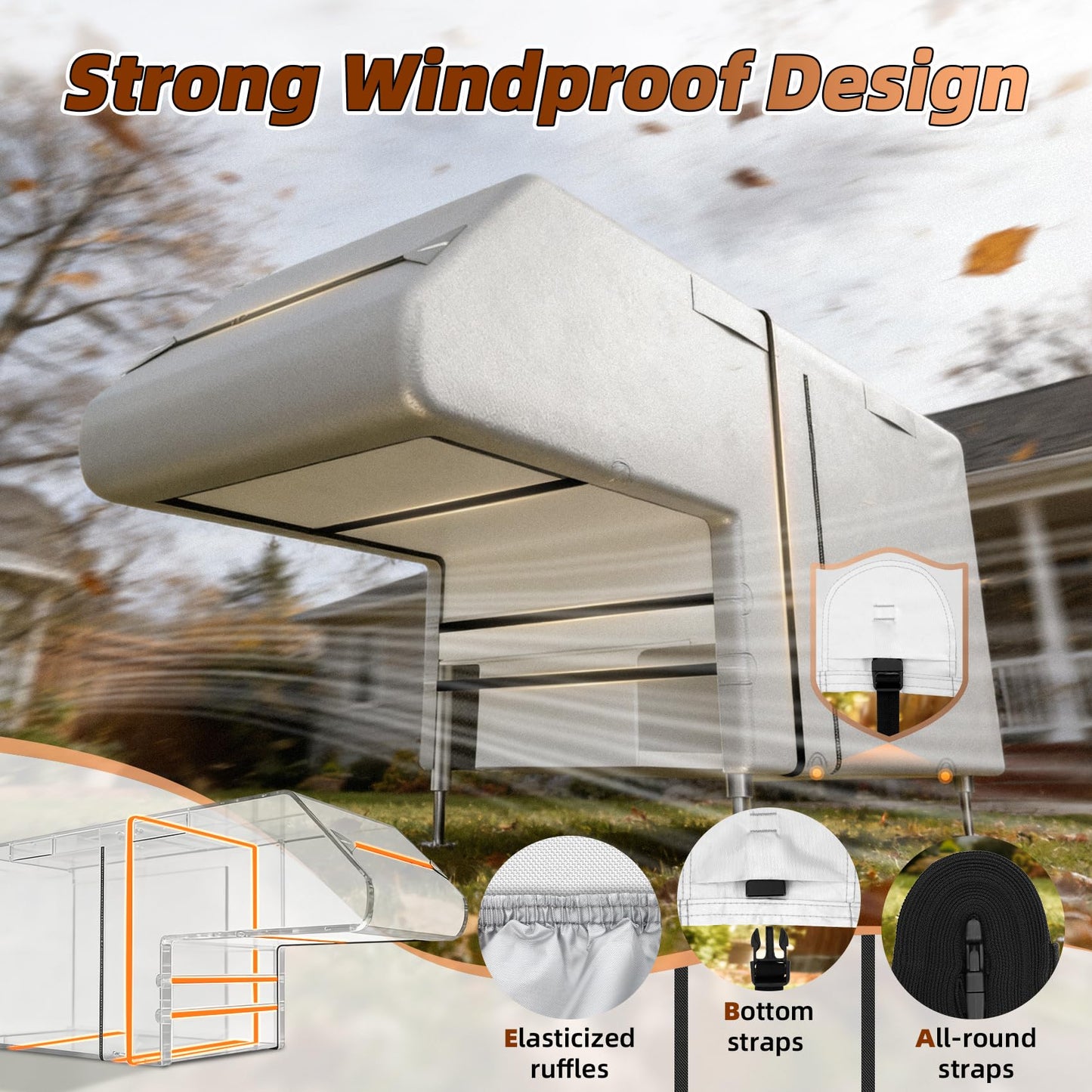 Truck Camper Cover for 10-12FT, Silver - Coated 300D Waterproof Oxford for Slide-in Campers, with Side Zippers and Vents for All-Season Protection