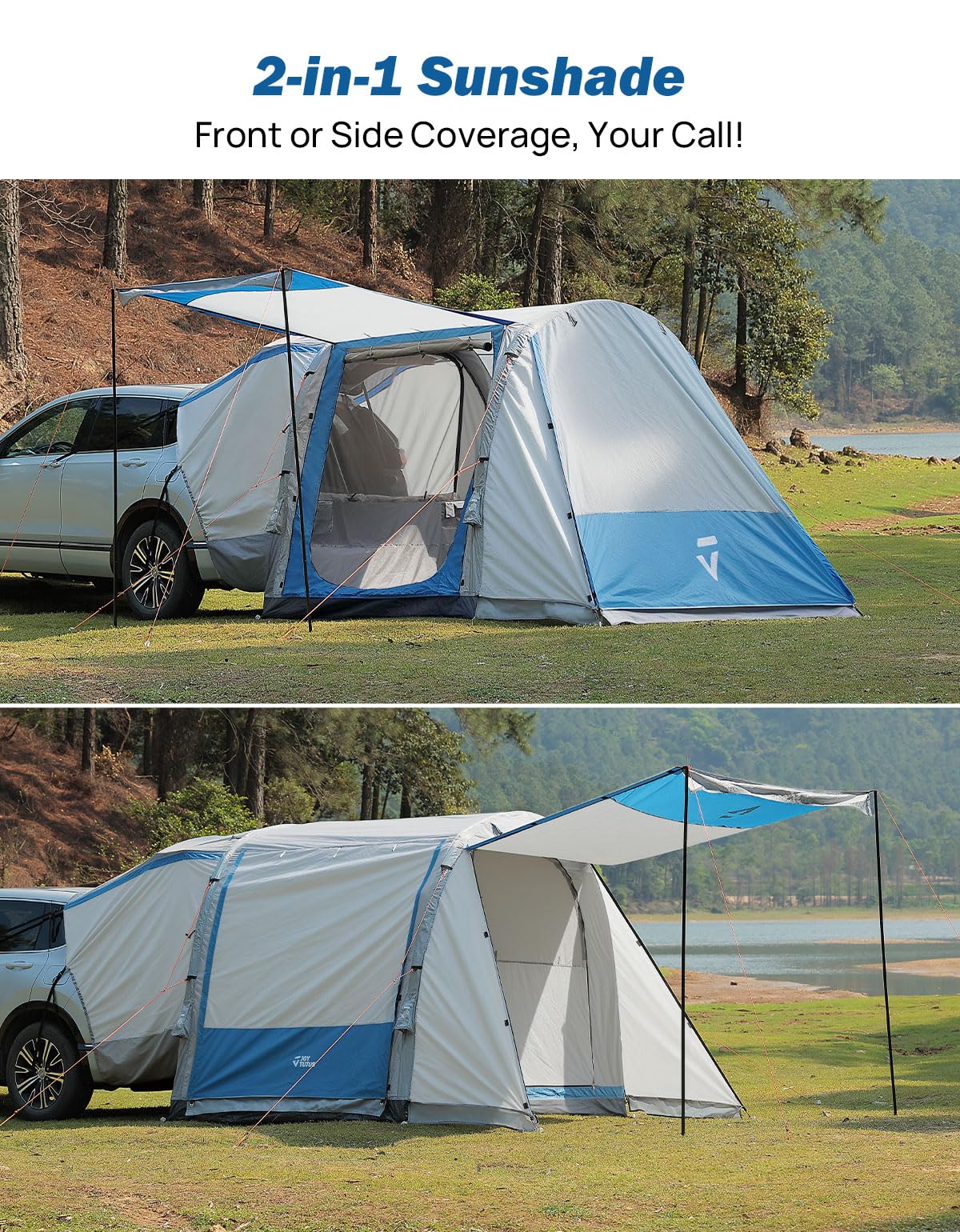 JOYTUTUS SUV Tent with Inflatable Pump, 30% More Space, Easy Set-up Car Tent for 6 Person Family Camping, Dual-Use SUV or Camping with 2 Awnings, Double Door, Fit for SUV Car Van