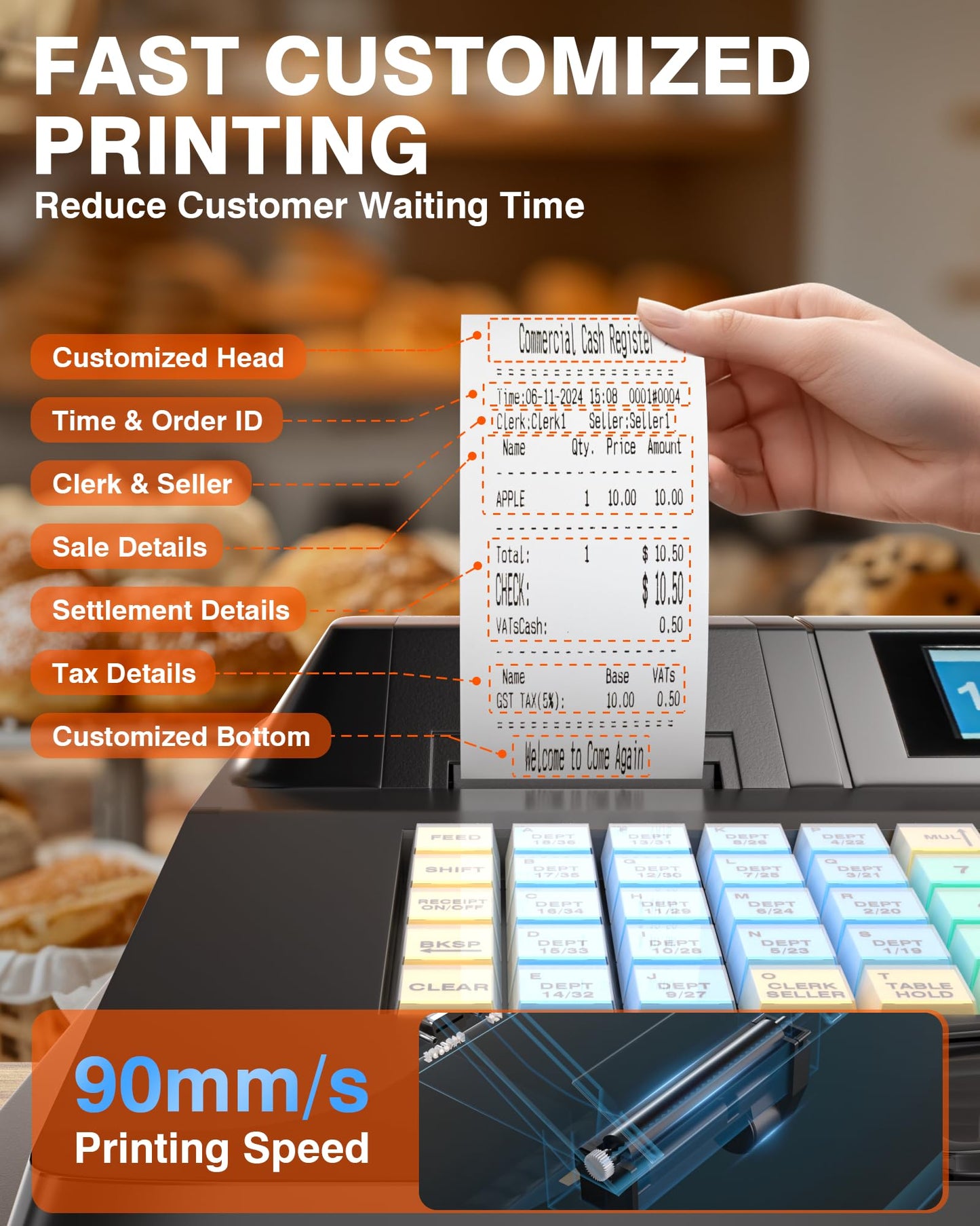 PYY Cash Register for Small Businesses - Electronic Commercial Caja Registradora para Negocio with Locked Cash Drawer Box, 8 Digital Dual Display, 48 Keys, Restaurant Supermarket Retail System
