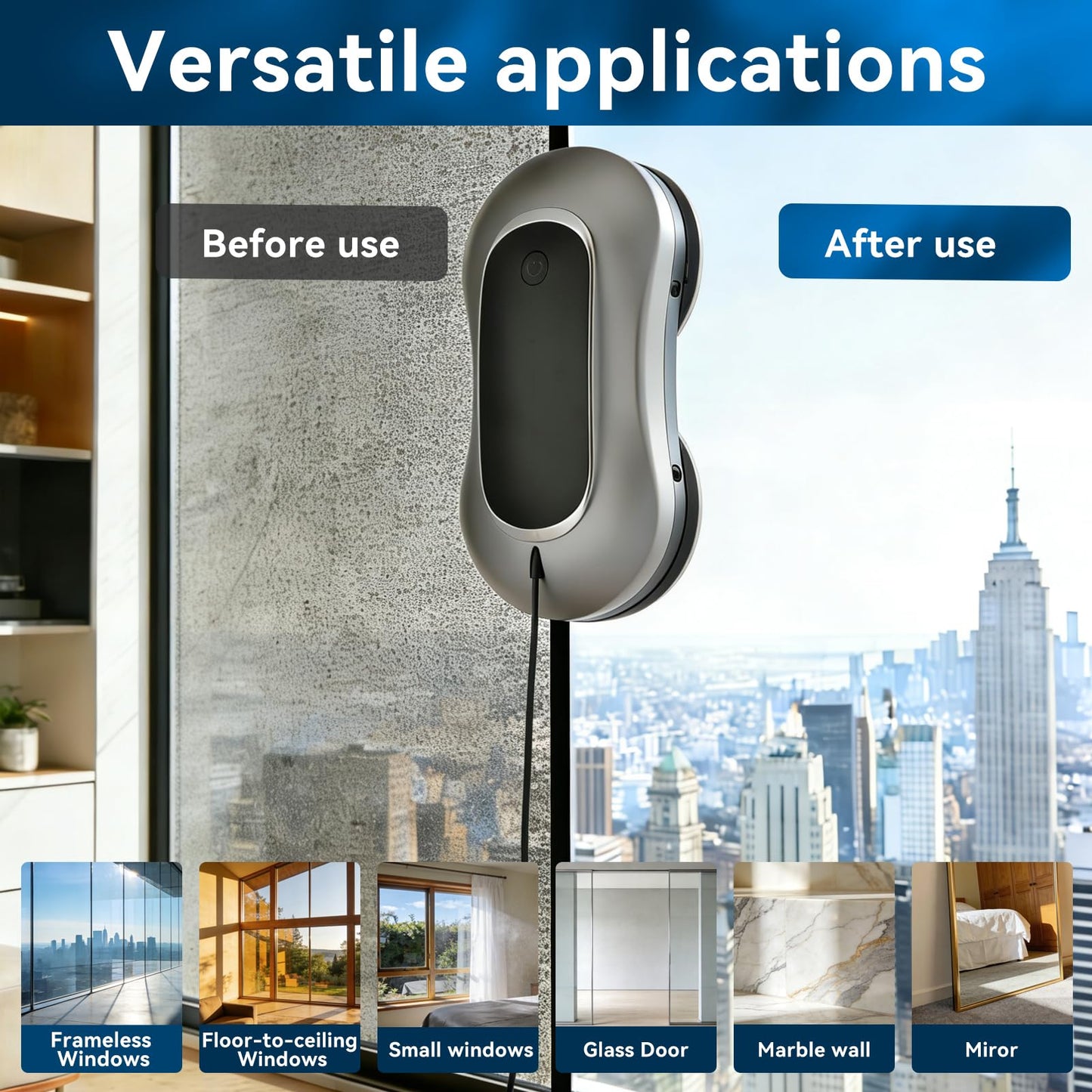 YSDKJGS Window Cleaning Robot X11 Pro with Dual-Spray System 70ml Water Tank 3000Pa Strong Suction Auto Edge Detection 2 Cleaning Modes Remote Control for Frameless & Framed Glass