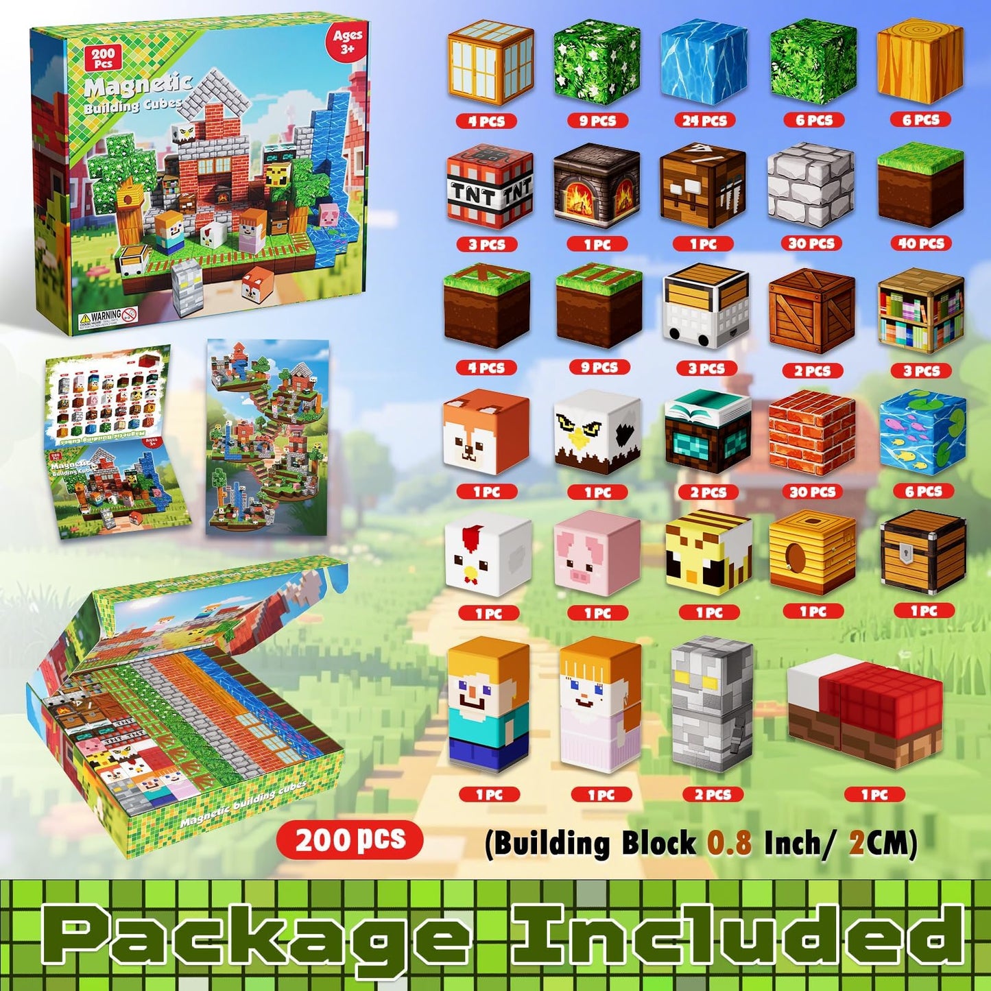 Annexfun 200 PCS Magnetic Blocks - Magnetic Building Blocks, Stacking Magnets for Kids, Sensory Toy for STEM Montessori Sensory Toys for Kids 3+ Boys and Girls Christmas Birthday Gifts