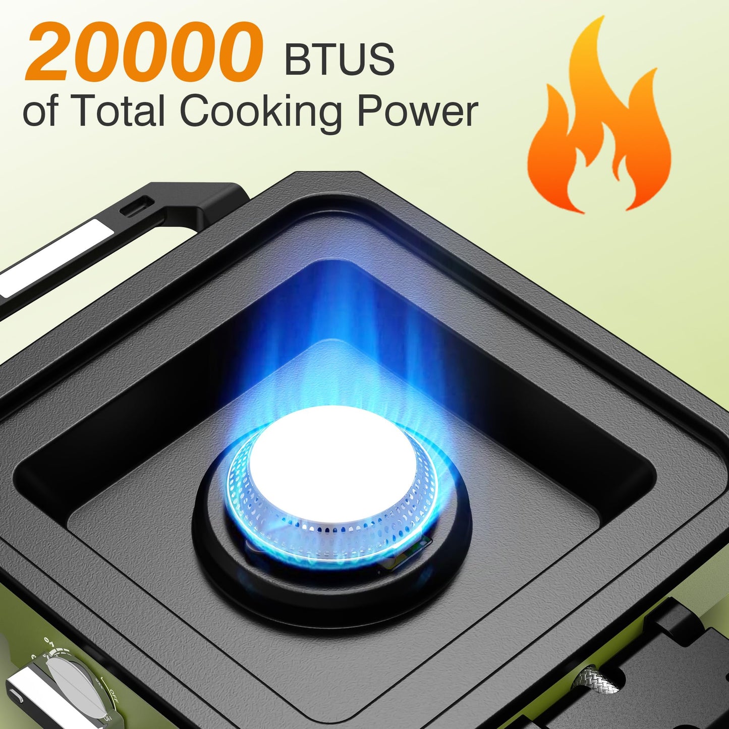 ODSD 2 Burner Camping Stove with Windshield, 20000 BTU Propane Camp Stove, Portable Folding Gas Stove, Camping Essentials Gear Includes Frying Pan, Coffee Stand & Carry Bag, Green