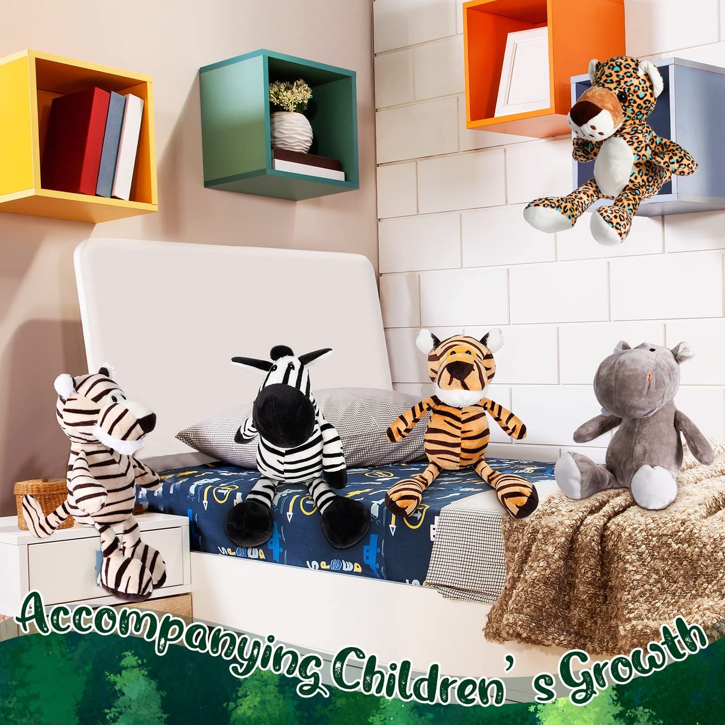 Foilswirl 40 Pcs Safari Forest Stuffed Animals Plush Jungle Themed Animals Toy Gift Elephant Giraffe Lion Tiger Monkey Rhinoceros Zebra Tiger for Baby Shower Party Favors Decoration (10 Styles)