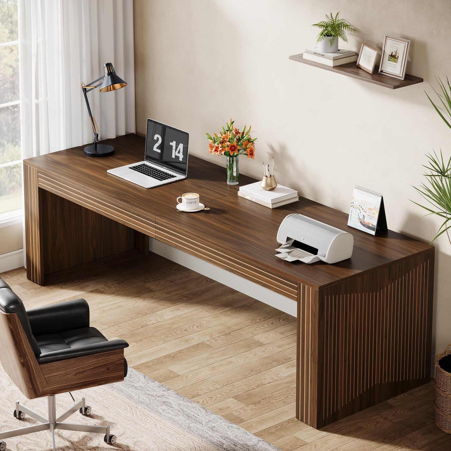 Tribesigns 79-Inch Extra Long Desk, Two Person Double Desk for Home Office, Wooden Long Computer Desk Writing Table for Office, Dark Brown