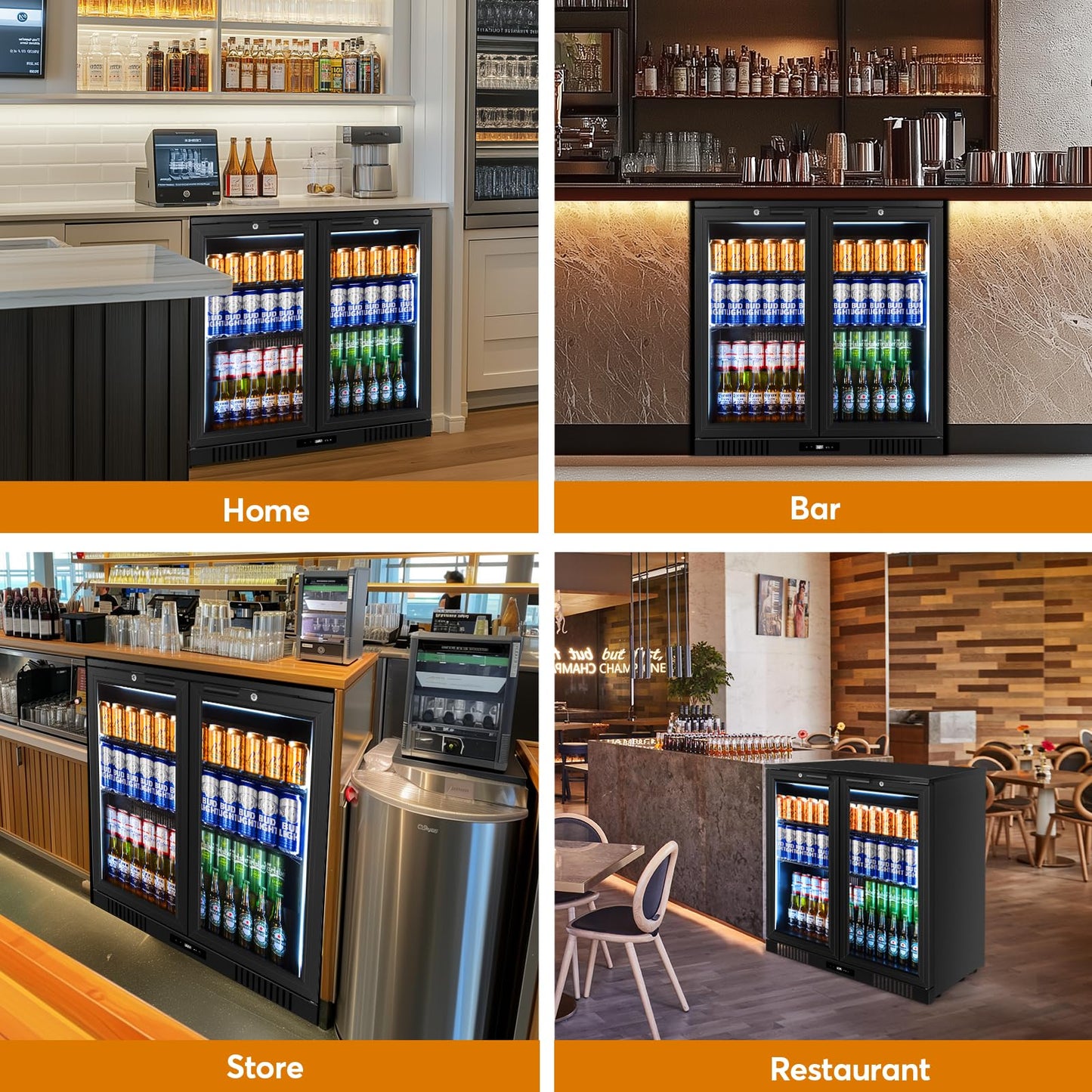 FoMup Back Bar Cooler Undercounter Beverage Refrigerator with Glass Door, Commercial Display Fridge for Beer Drink Soda with Temperature Control, 7.2Cu. Ft. Large Capacity, Black