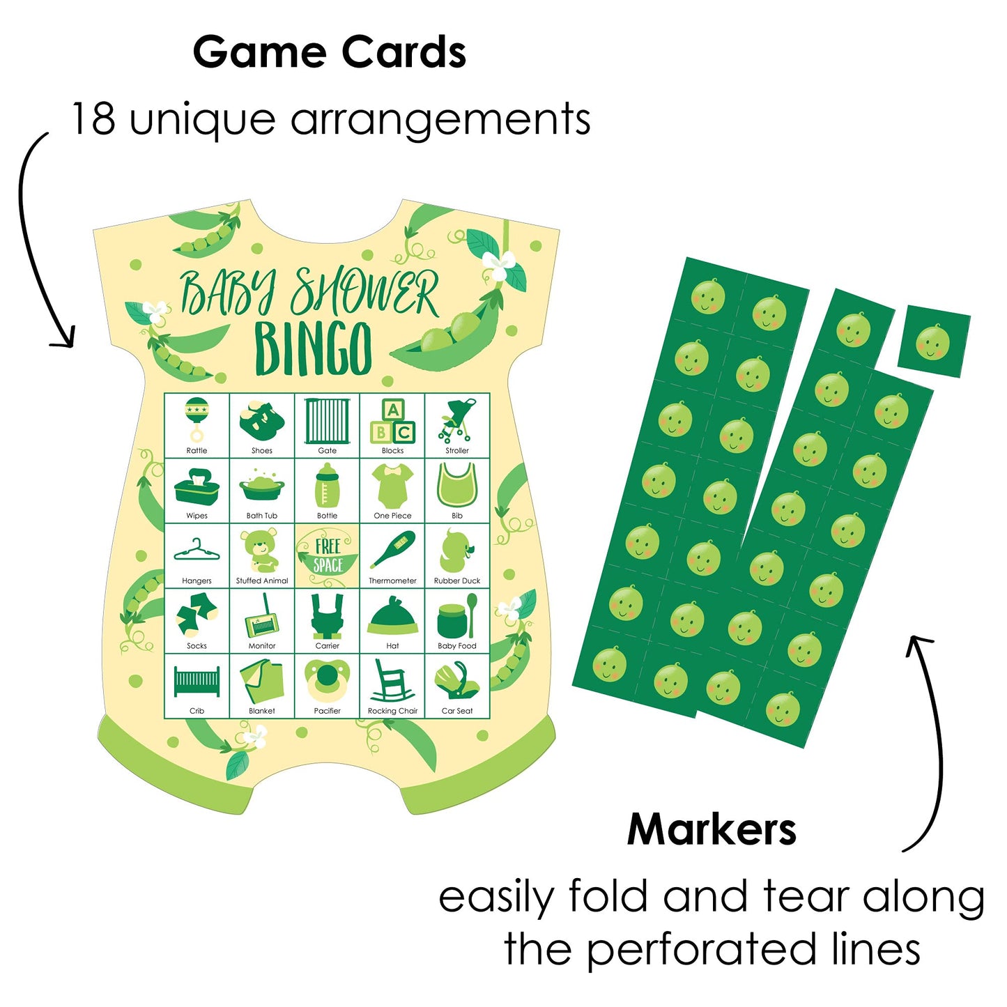 Big Dot of Happiness Double The Fun - Twins Two Peas in a Pod - Picture Bingo Cards and Markers - Baby Shower Shaped Bingo Game - Set of 18