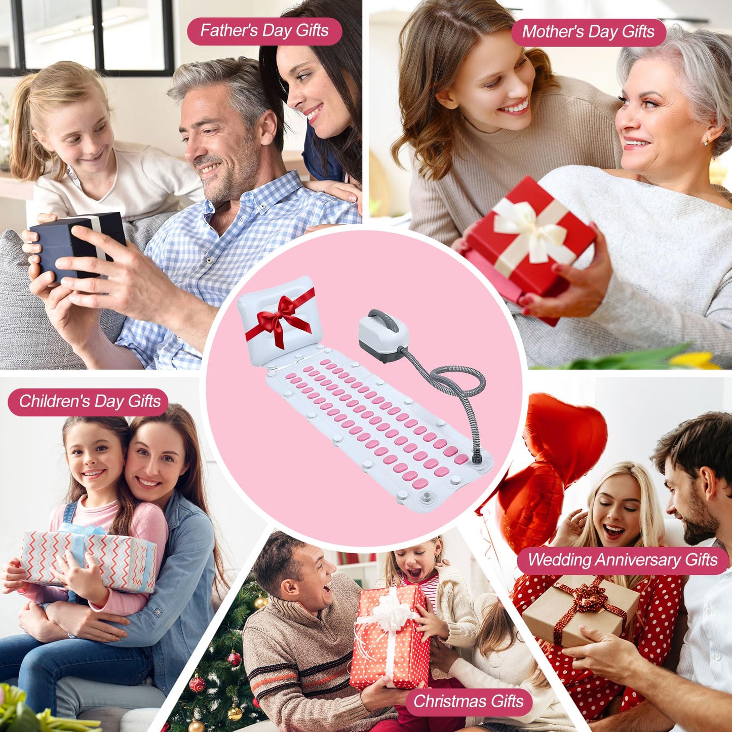 Portable Spa Bubble Bath Massager - Bubble Massage Bath Mat for Bathtub,74 Air Jets with Remote Control, 6 Speed Settings & Non-Slip Suction Cups, Includes Inflatable Pillow for Spa Relaxation (Pink)