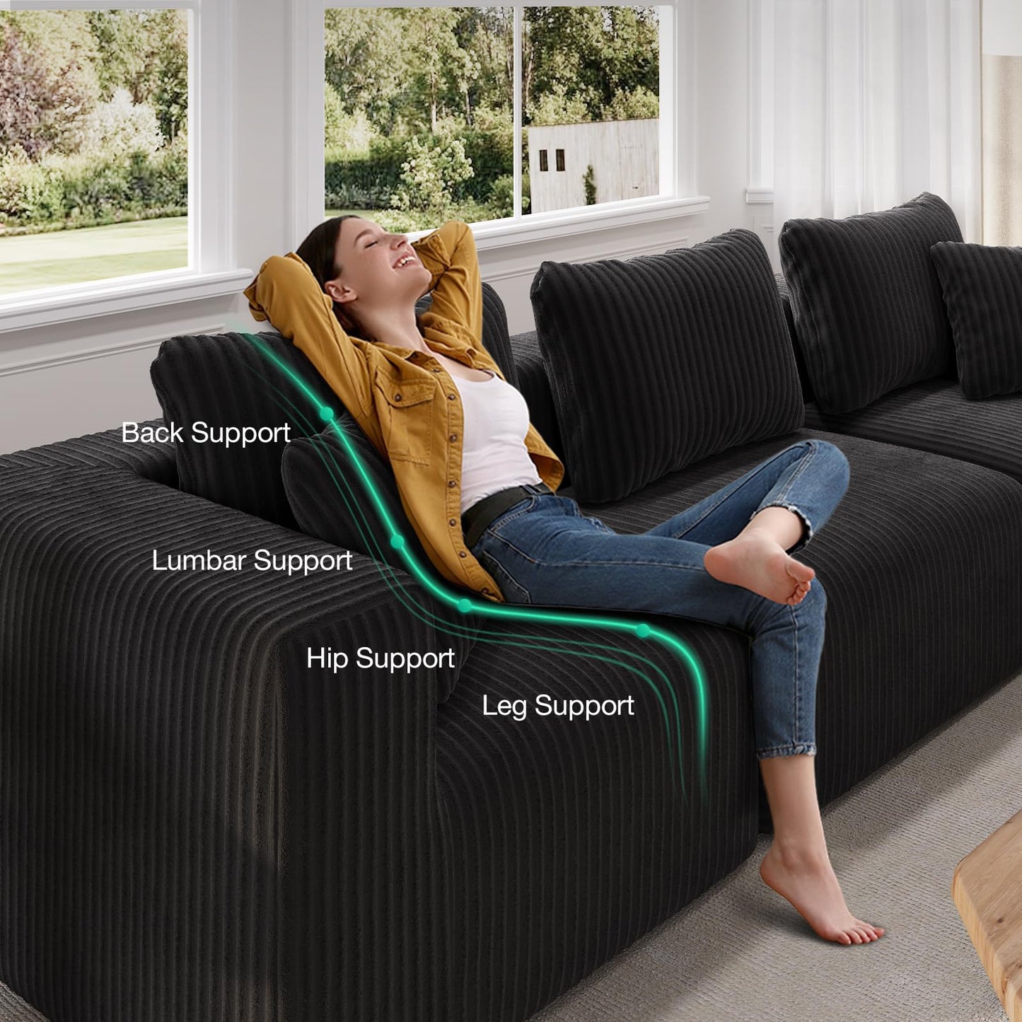 Novilla 141" Modular Sectional Sofa, Modern Cloud Sectional Couch with Smarts Coil® Support, L-Shape Boneless Couch for Living Room Apartments Bedroom, No Assembly Required (6 Seater Standard)