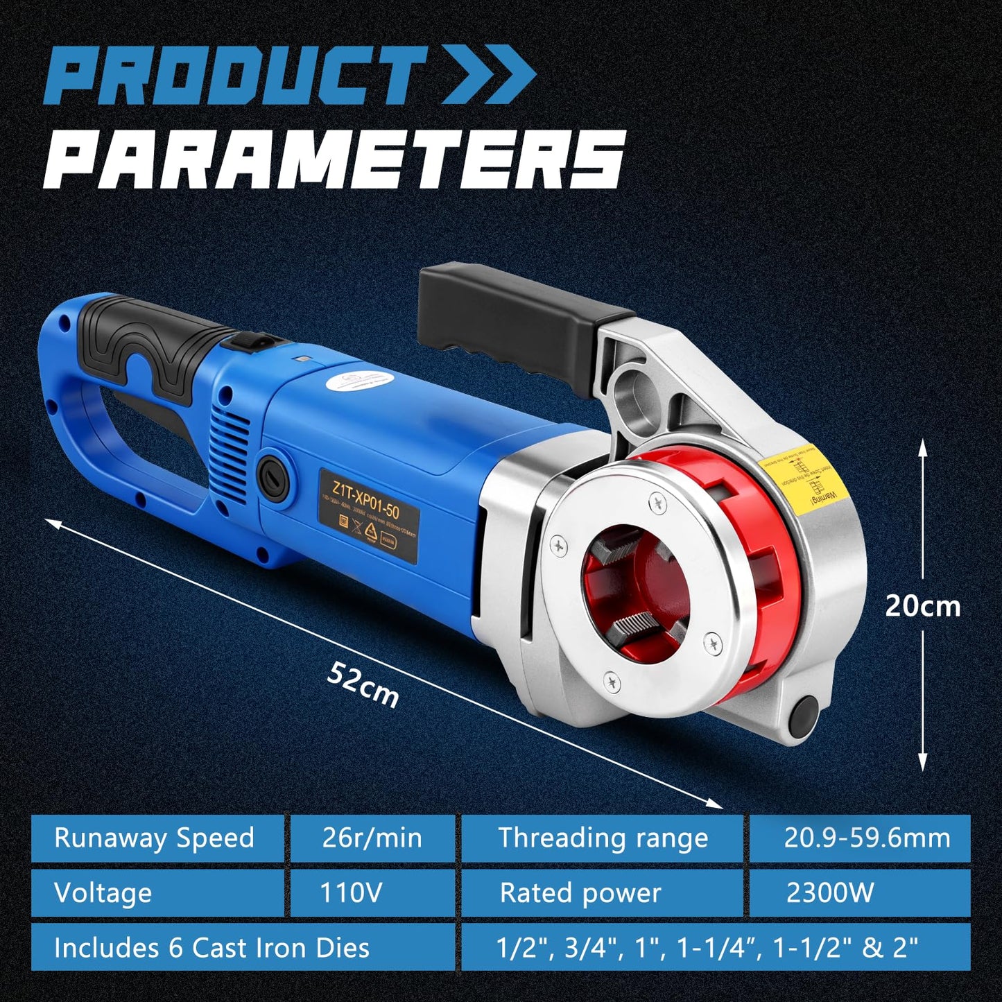 Consfly Electric Pipe Threader Portable Pipe Threading Machine with 6 Dies 1/2" to 2", 110V Pipe Threading Tool for Galvanized Pipe Iron Pipe Threading 2300W