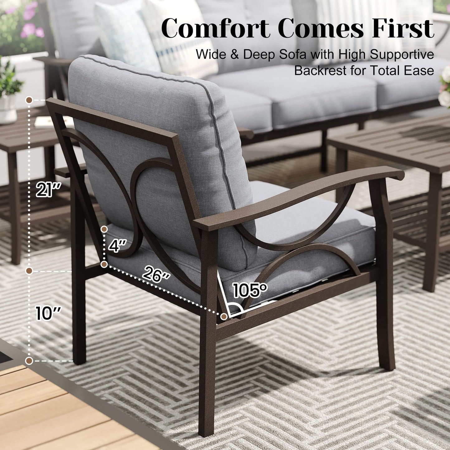FansaFurn 7-Piece Outdoor Patio Furniture Set, Outdoor Metal Sectional Furniture with Cushions, Outdoor Conversation Seating Set with Coffee Table for Deck, Backyard, Garden, Balcony, Grey