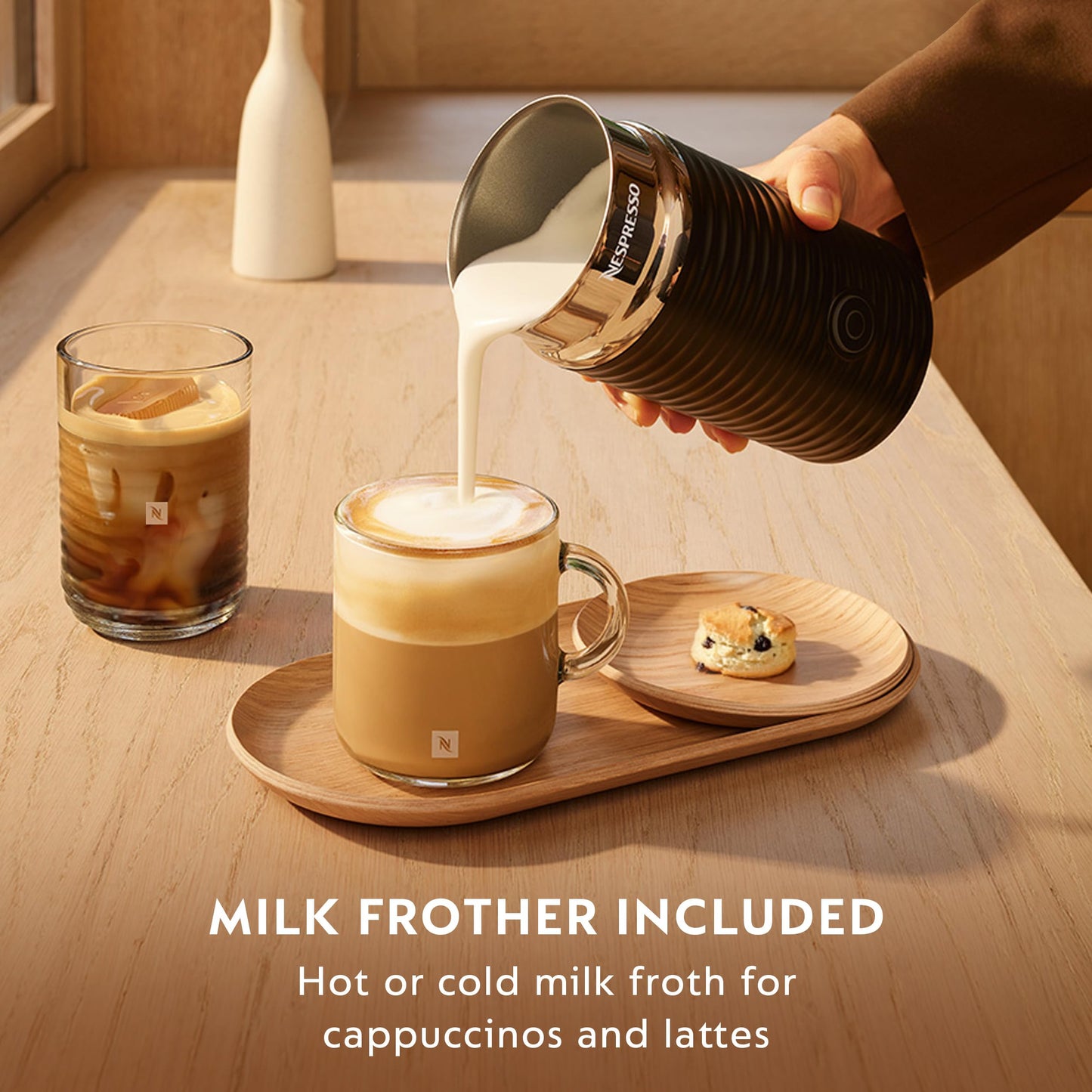Nespresso Vertuo Pop+ Deluxe Coffee and Espresso Maker by Breville with Milk Frother, Matte Black Gold