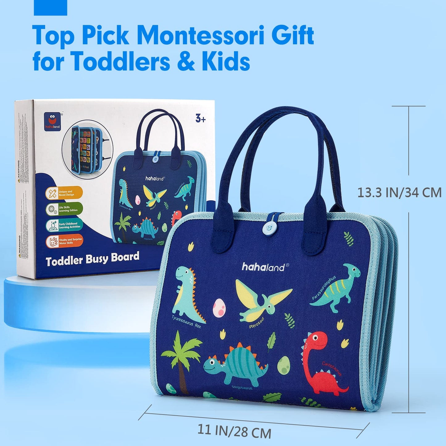 hahaland Busy Board for Toddlers - Montessori Toys Preschool Learning Activities with Life Skills, Alphabet, Number, Shape, Color, Animal, Weather - Toddler Boy Learning Educational Toys, Travel Toys