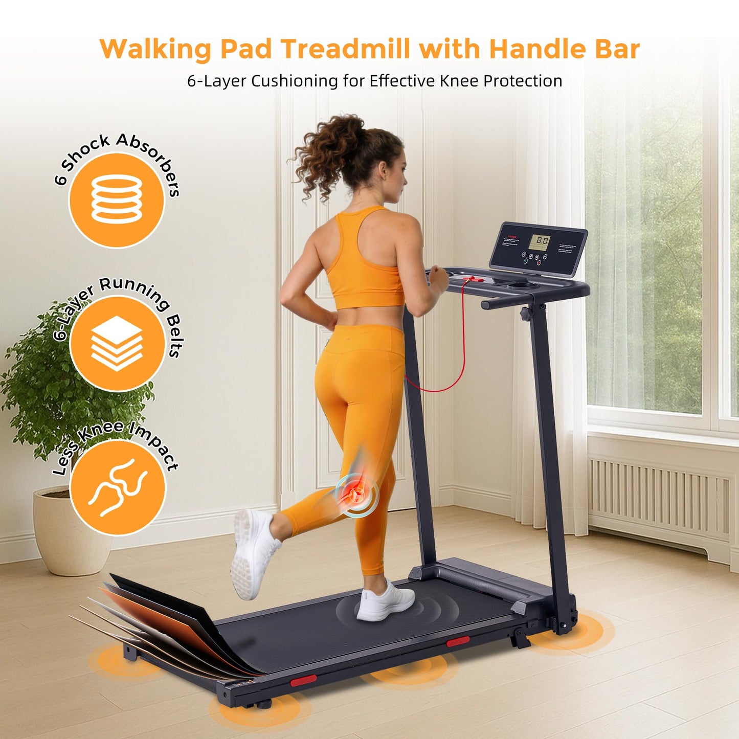 POTUPUS Walking Pad with Handle Bar, 0.6-10MPH Walking Pad Treadmill for Home Small, 3.5HP Portable Small Running Treadmill with Handles, Big Screen, 400LBS