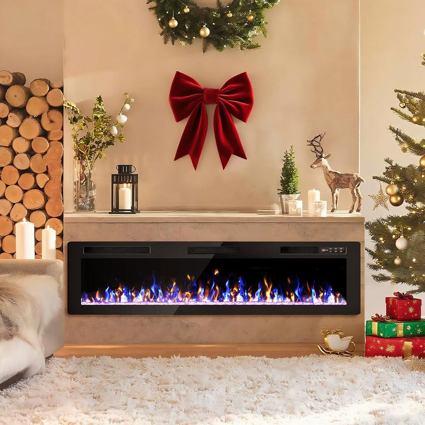 72 Inch Electric Fireplace, Ultra-Thin Fire Places Electric Fireplace Inserts Recessed and Wall Mounted with Remote Control & Touch Screen, 750W/1500W Fireplace Electric Heater with Timer, Multi-Flame