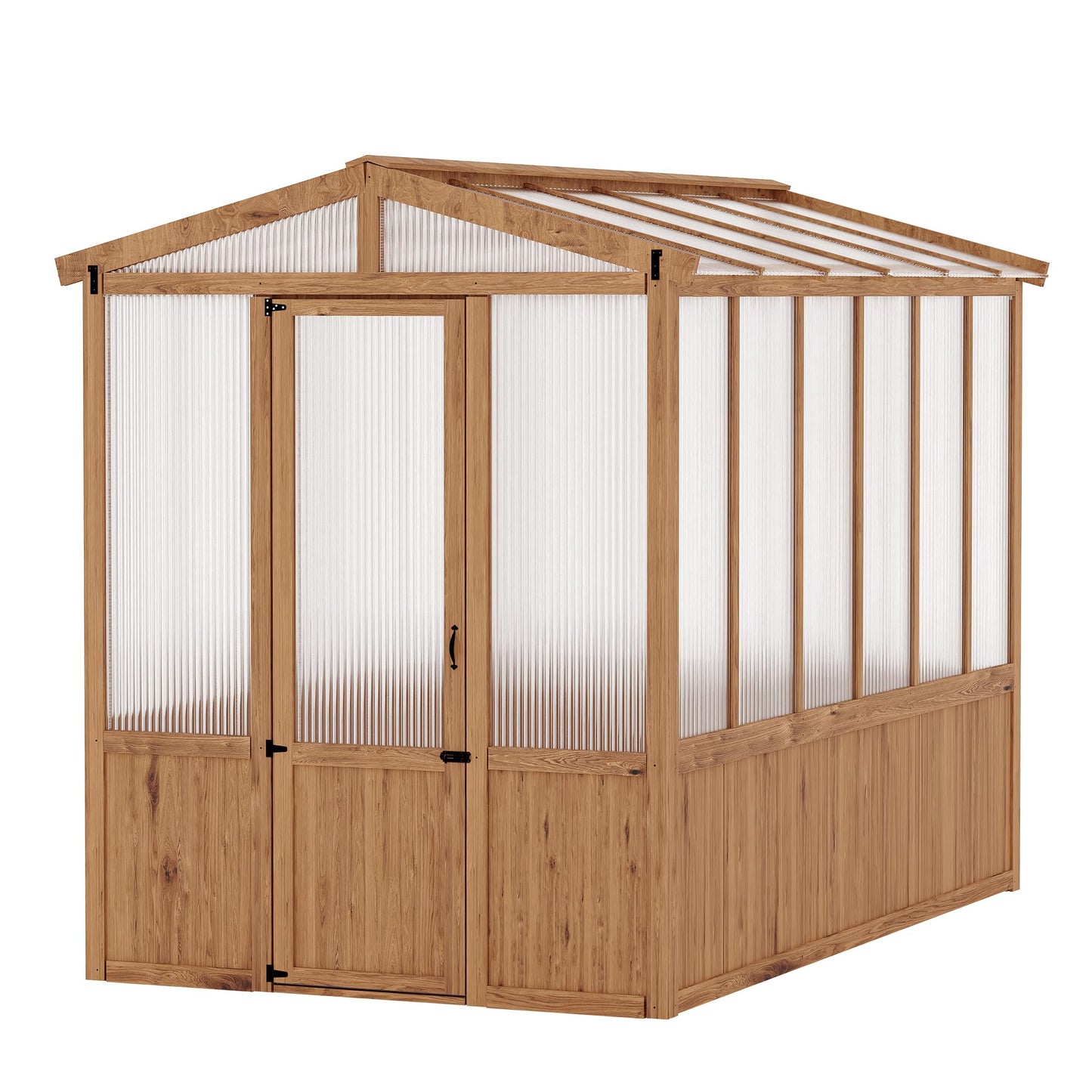 6x10FT Wooden Greenhouses for Outdoors, Wooden Walk-in Green House with Cedar Frame, Greenhouse Kit with 6MM Thick Polycarbonate Panel