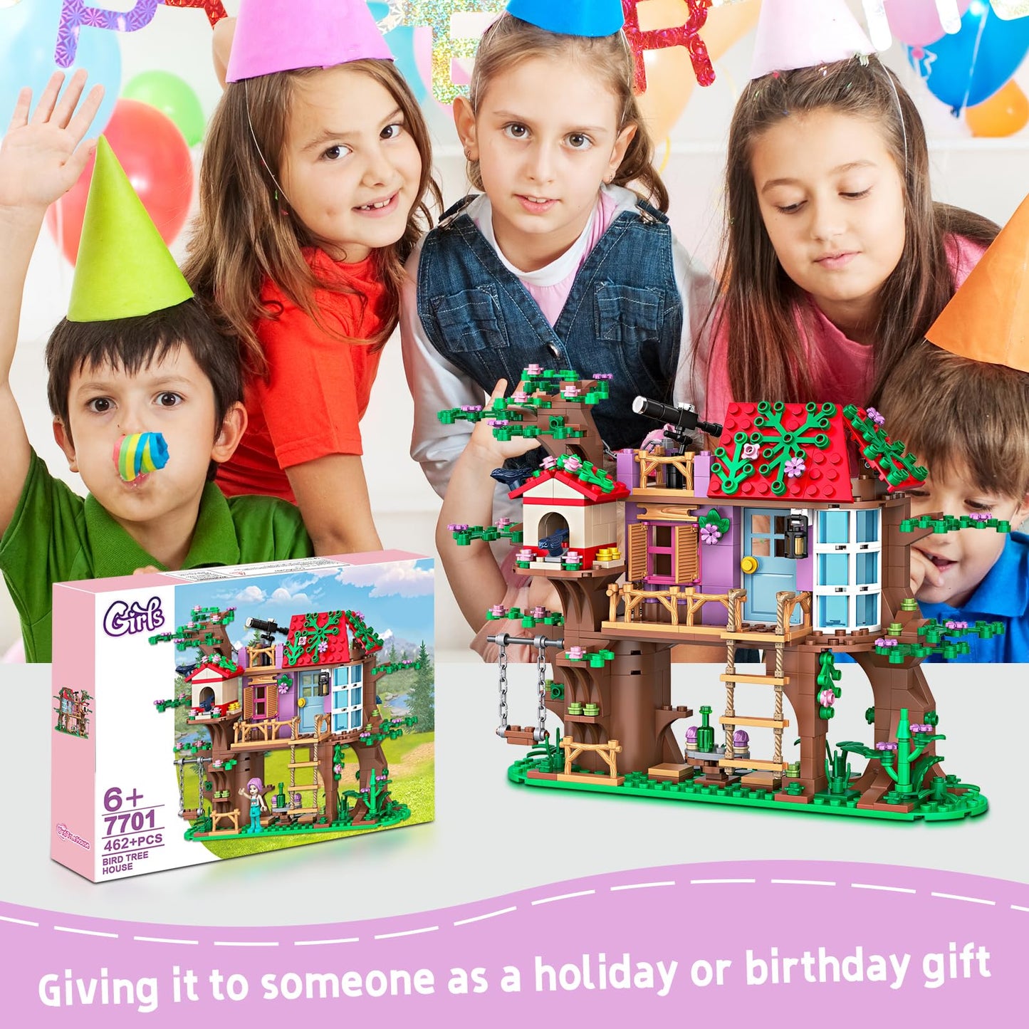 Myth Qholve Bird Tree House Building Block Set Creative Forest Playhouse Toy with Swing Ladder and Bird Nest Nature Adventure Kit for Nature Loving Kids Teens
