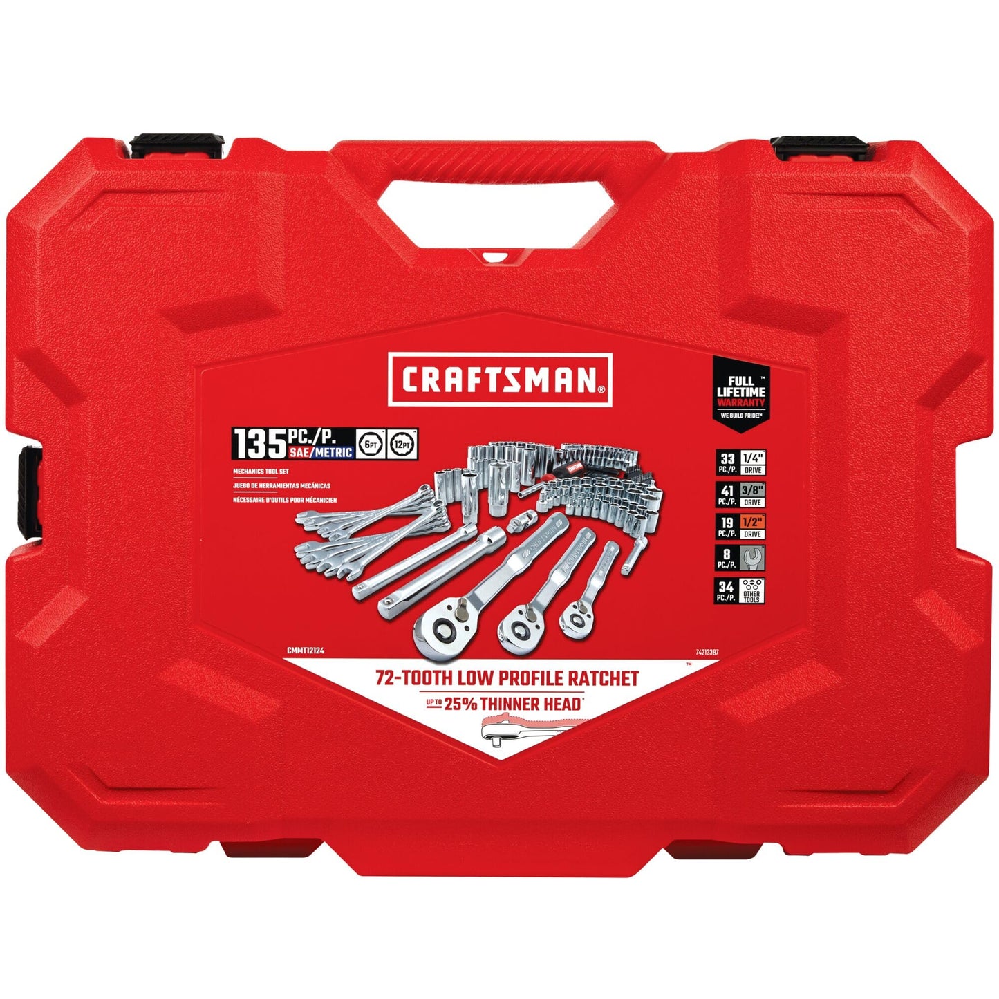 CRAFTSMAN Mechanic Tool Set 135 Pcs, 1/4, 1/2 and 3/8 Inch Drive SAE and Metric Socket Wrench Set with Case (CMMT12124)