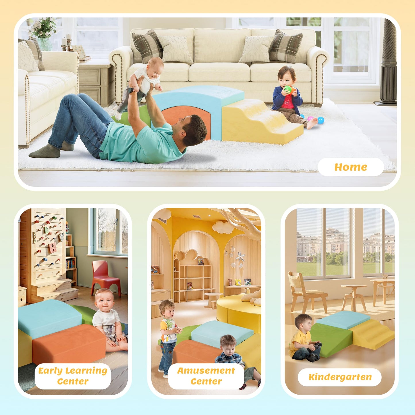 Coolfat 4-Piece Toddler Climbing Toys Indoor, Baby Climbing Blocks with a Tunnel, Soft Foam Play Climber for Toddlers, Play Gym Climber Structures for Toddler 1-3, Kids Climb and Crawl Set