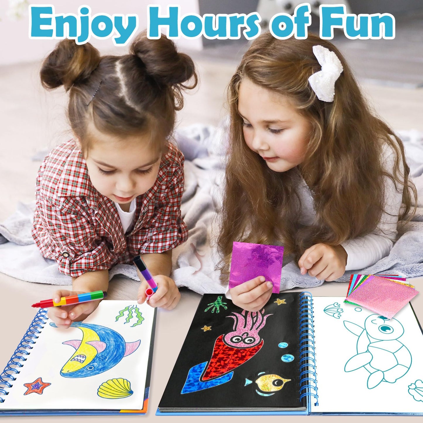 FUNNYB&G Foil Art Craft Kit for Girls 4-10 Years Old: Mess-Free & No-Glue, Create 16 Sparkly Ocean Pictures – Perfect Travel Toy & Birthday Gift for Kids (Ocean)