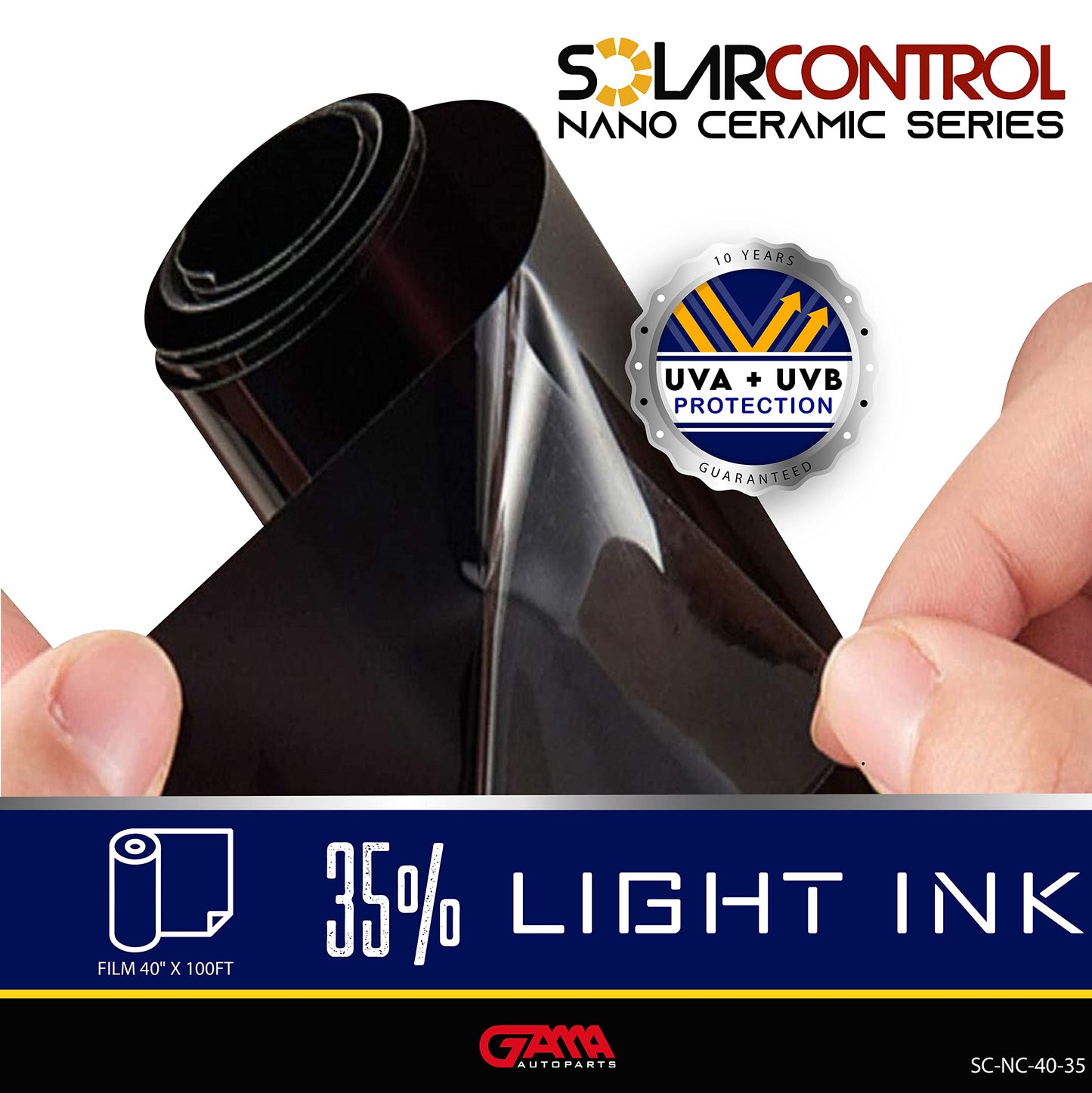 SOLARCONTROL Window Tint Car Film 2PLY 100% UV Rejection 40" X 100FT Nano Ceramic Shade Roll Universal Fit Privacy Sun Block and Scratch Resistant 90% Infra-red Rejection IRR (35% Medium Shade)