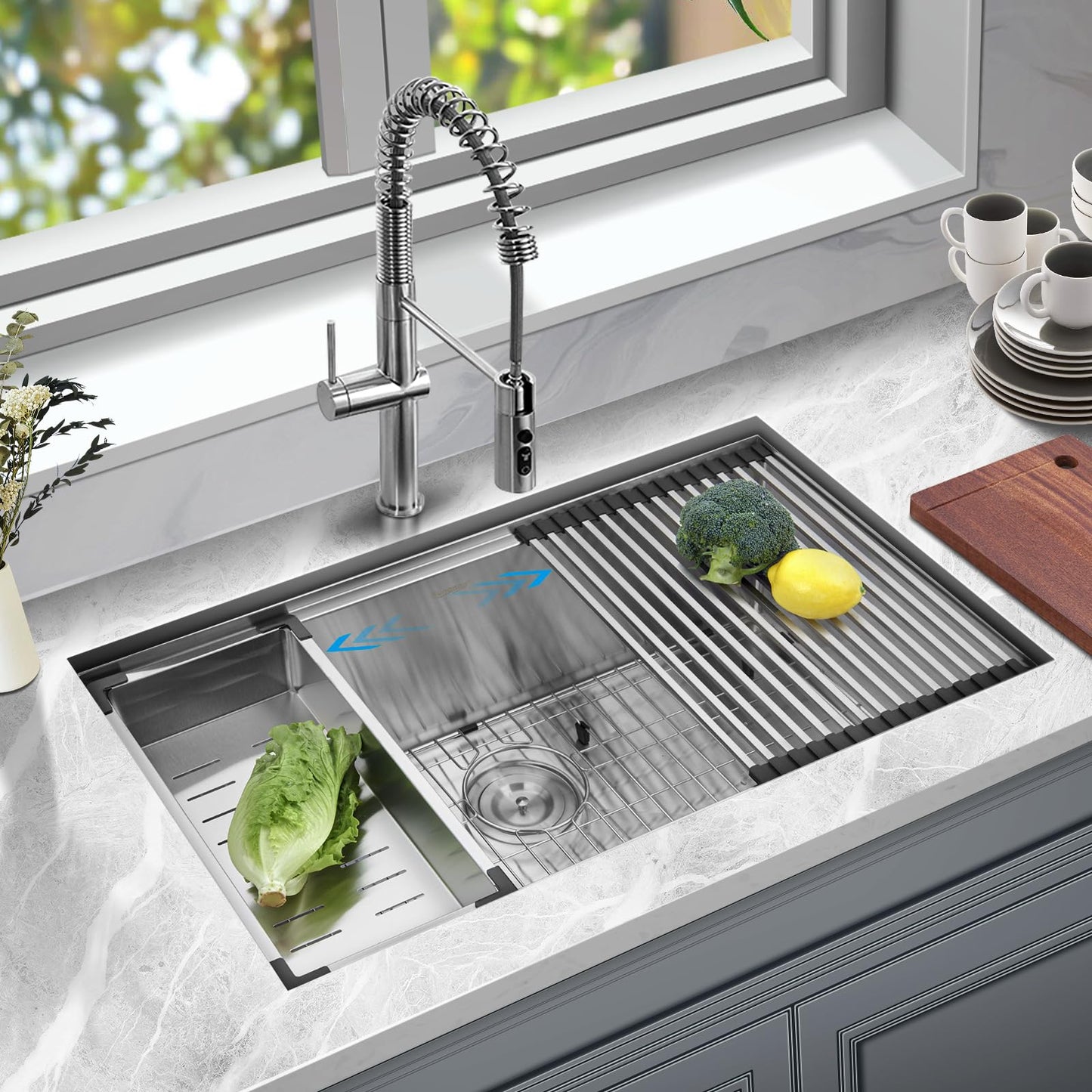 Suncano 30 Inch Undermount Kitchen Sink Workstation, Stainless Steel Handmade 10”Deep Large Single Bowl Undermount Sink 30x19 with Accessories (Brushed)