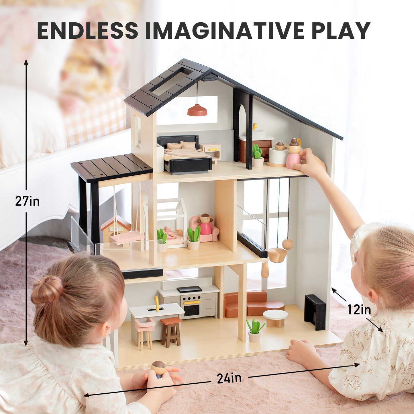 Doll House，Wooden Dollhouse People Set，Wooden Dollhouse Garage Set