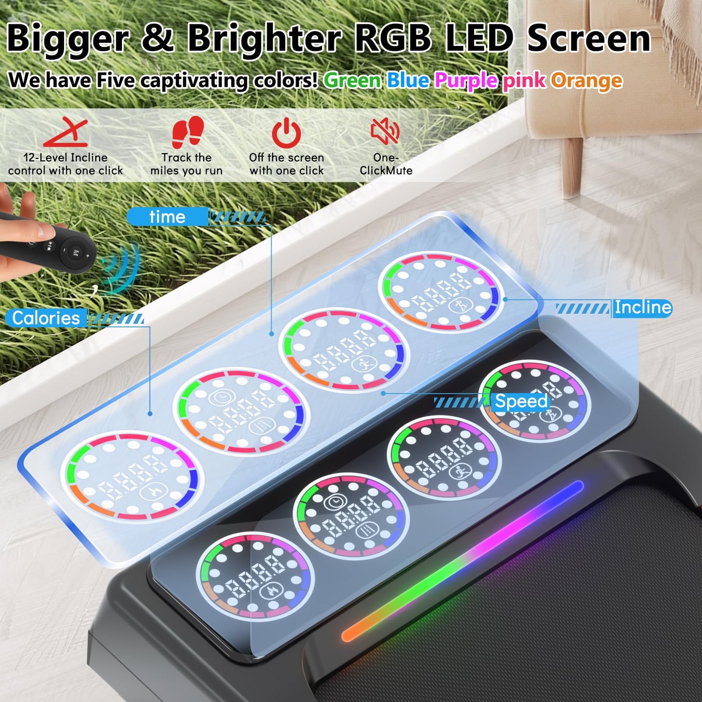 Ecogou Walking Pad Treadmill with 12% 12-Level Auto Incline,2 in 1 Foldable Under Desk Treadmill with Handle Bar,450 lbs Capacity RGB LED Screen Compact Treadmills for Home Hiking