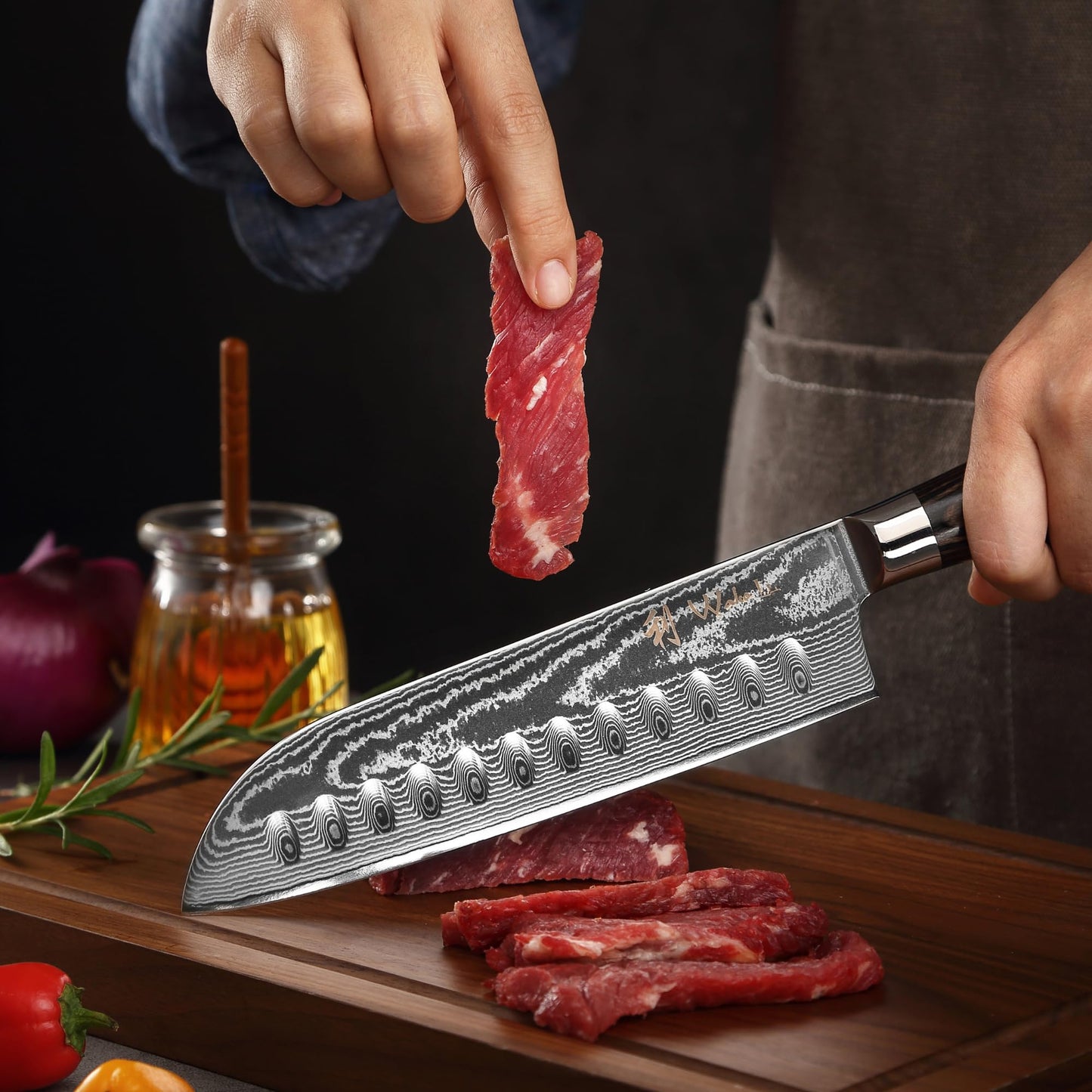 Wakoli EDIB Essentials 4-Piece Damascus Knife Set – Professional Kitchen Knives with VG10 Core, 67-Layer Damascus Steel Blades – Santoku, Chef, Small Santoku & Paring Knife with Pakkawood Handles