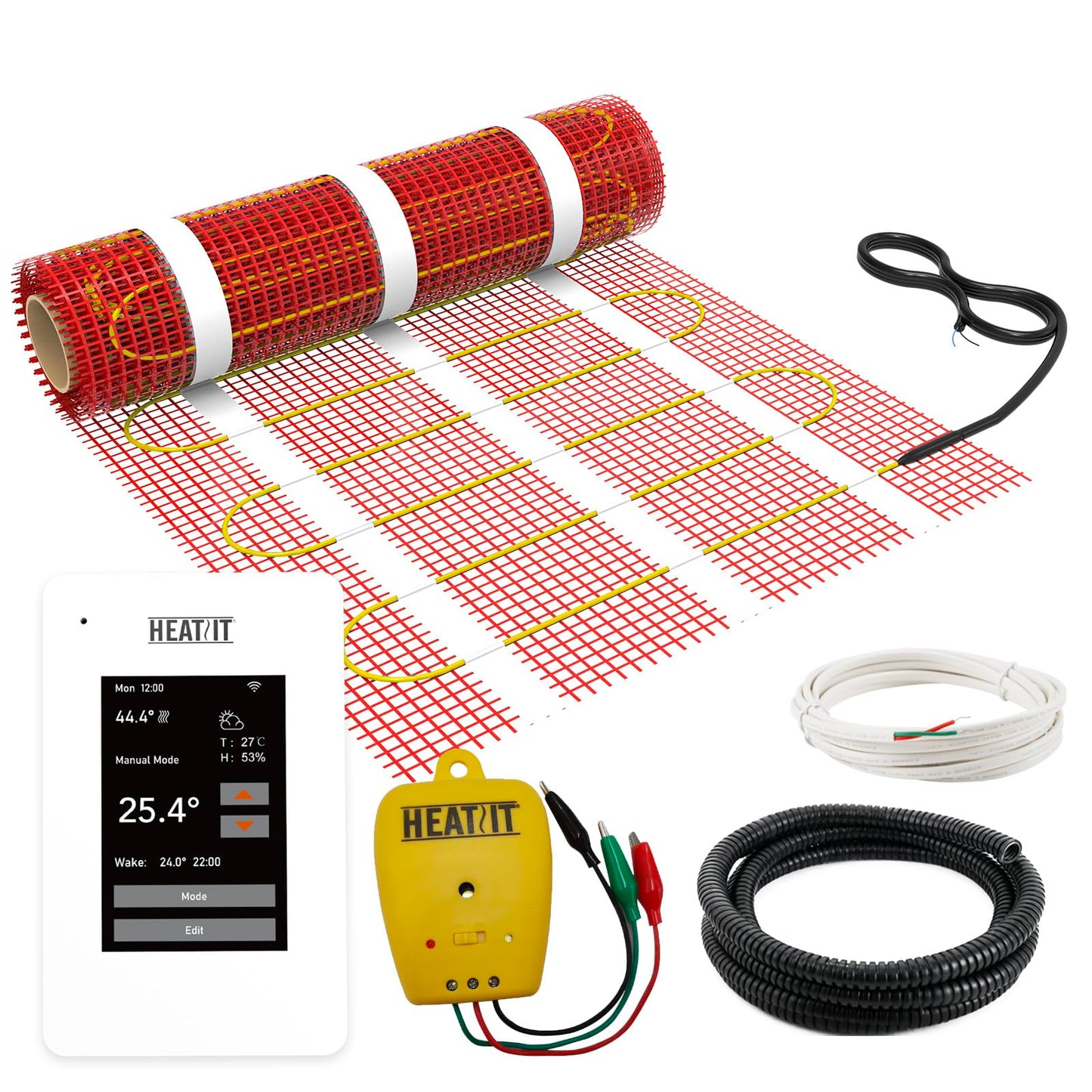90 sqft HEATIT Warmmat Electric Radiant Self-adhesive Floor Heat Heating System & ET-7AW Thermostat & Alarm Monitor