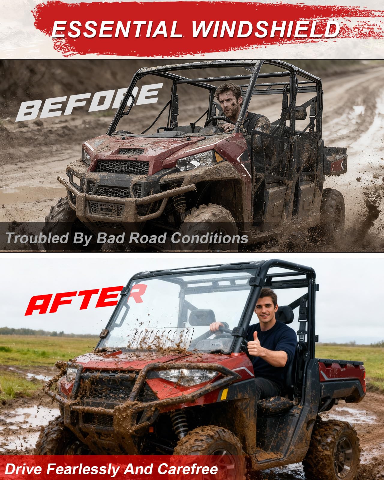 StarknightMT Full Windshield with Sliding Window Compatible with Polaris Ranger XP 1000 / Crew (2017-2026) & Ranger 1000 (2020-2026), Hard Coated Polycarbonate Vented Front Window